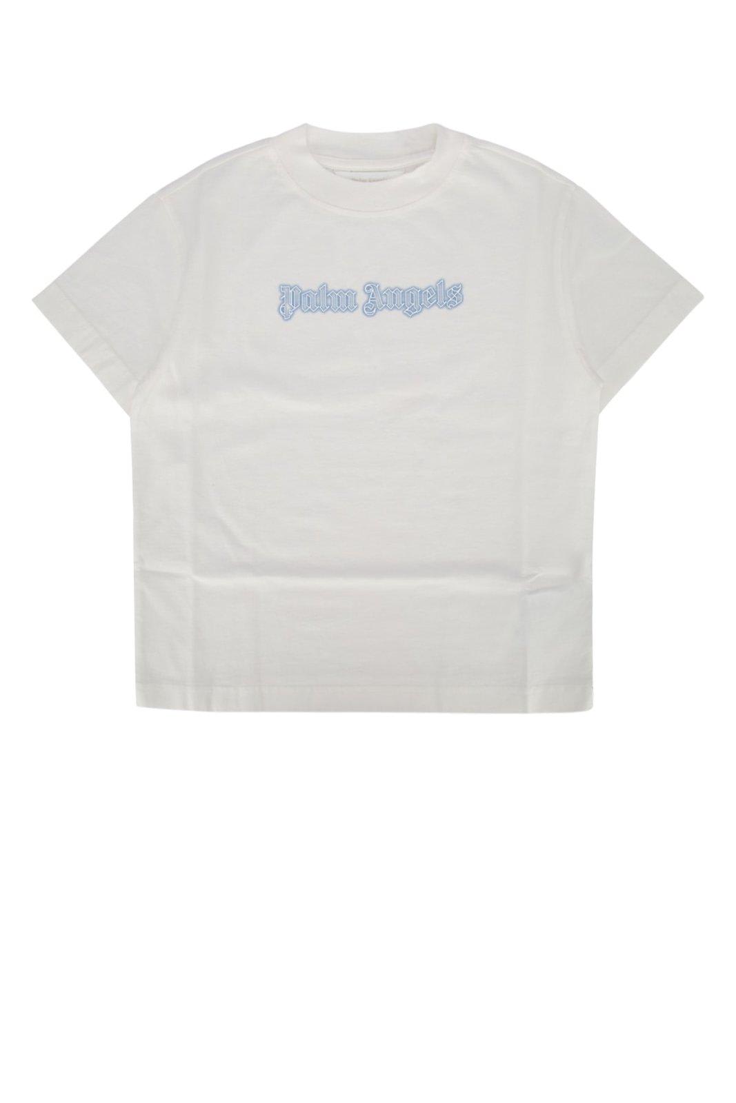 Shop Palm Angels Logo-printed Crewneck T-shirt In Off White