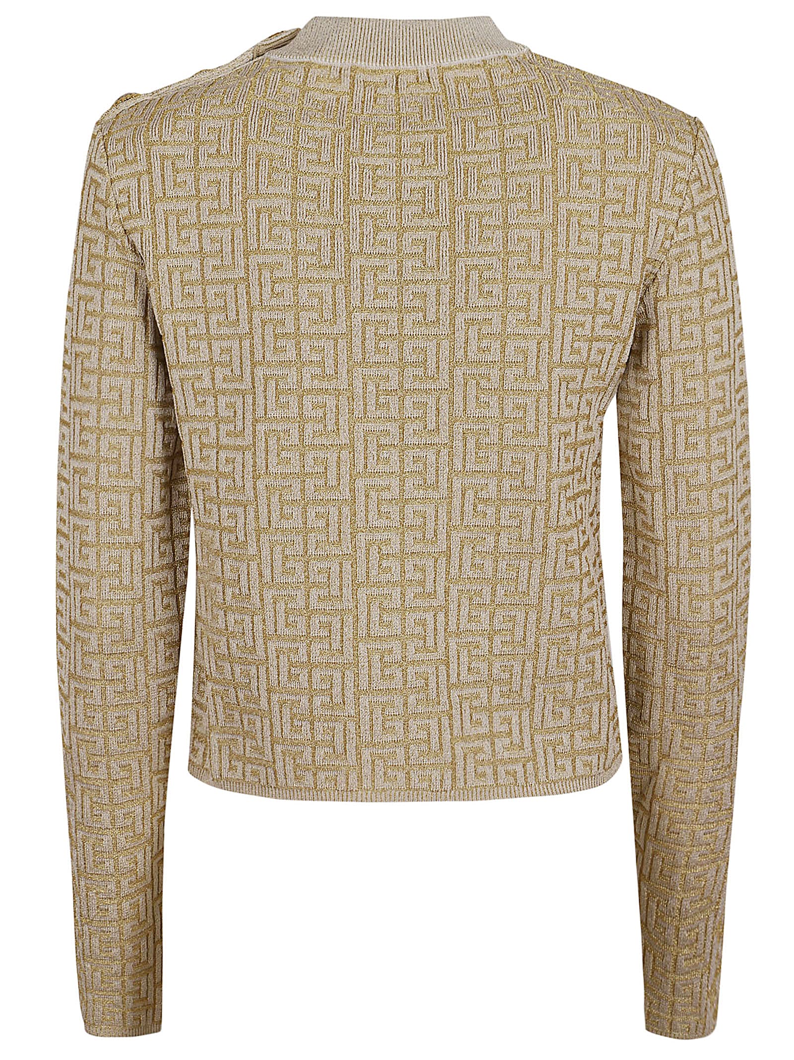 Shop Balmain Ls Glittered Monogram Knit Top In Gfm Beige Or