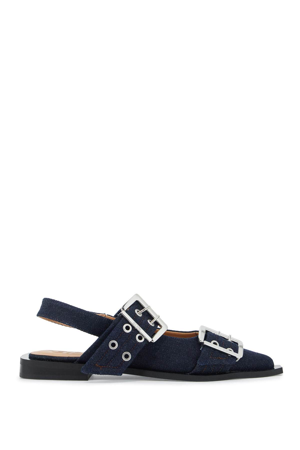 Shop Ganni Slingback Flats In Dark Navy (blue)