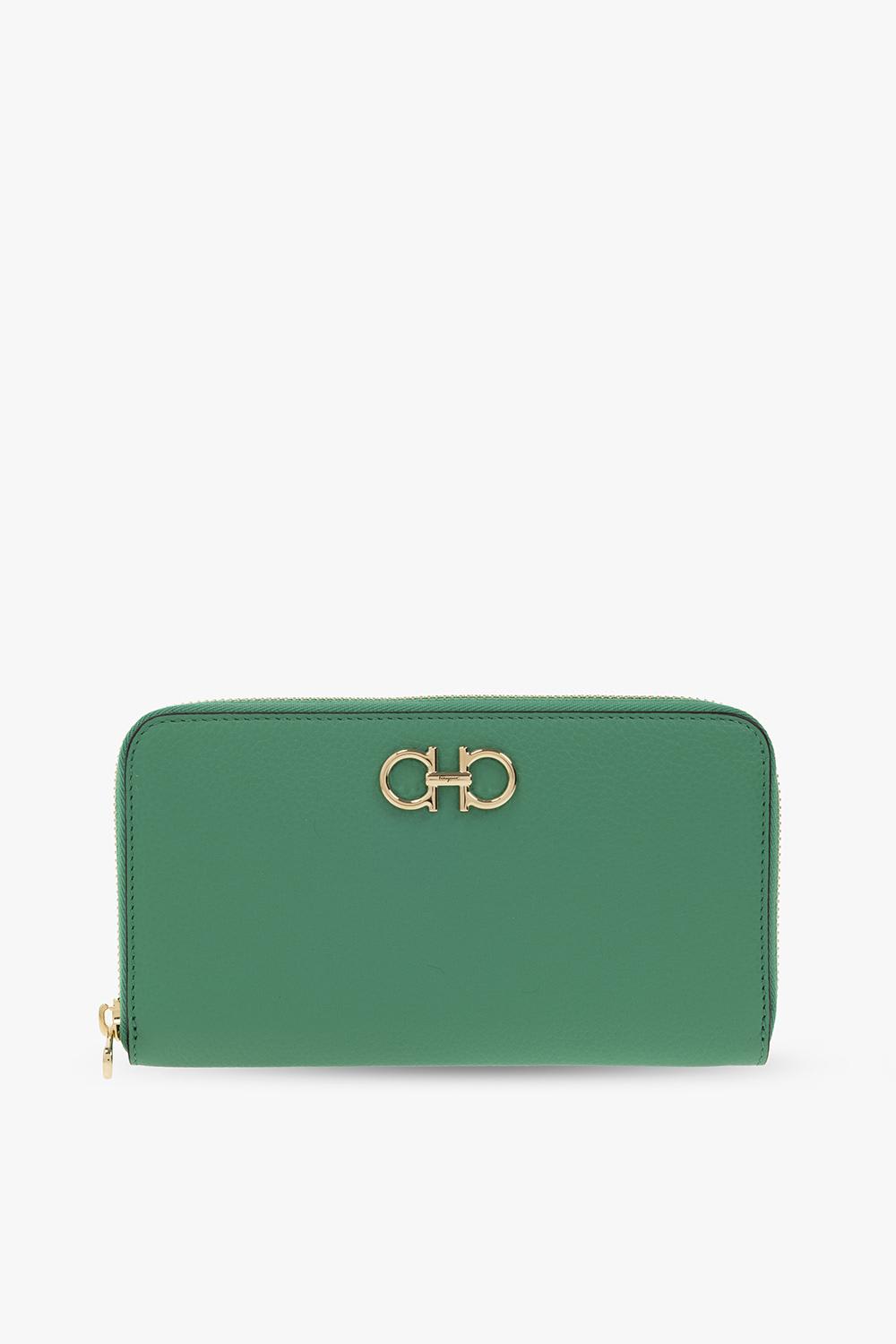 Ferragamo Leather Wallet With Logo In Green