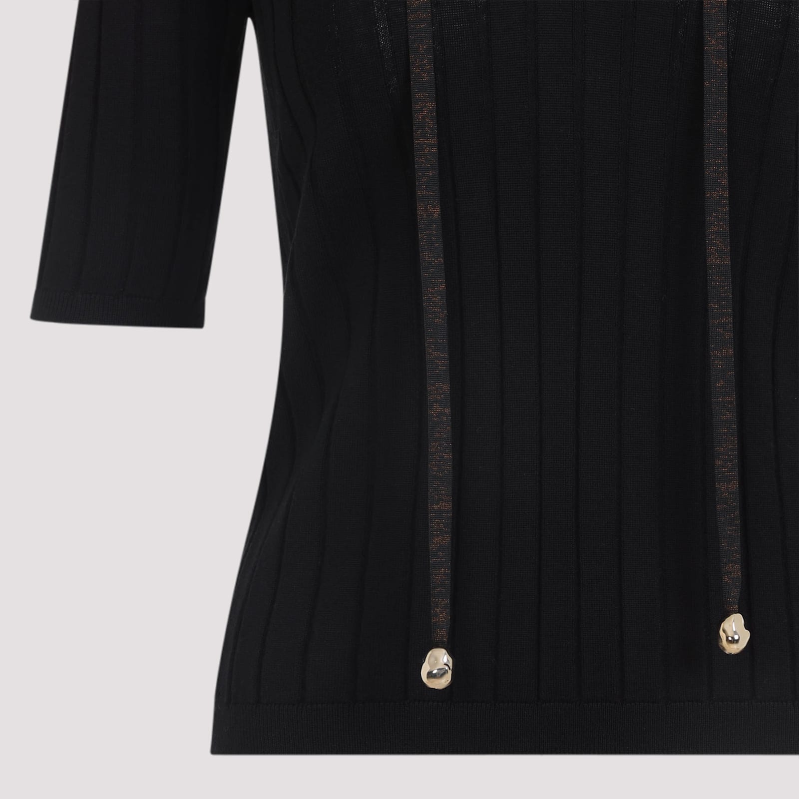 Fabiana Filippi Wool Polo Metal Beads In Black