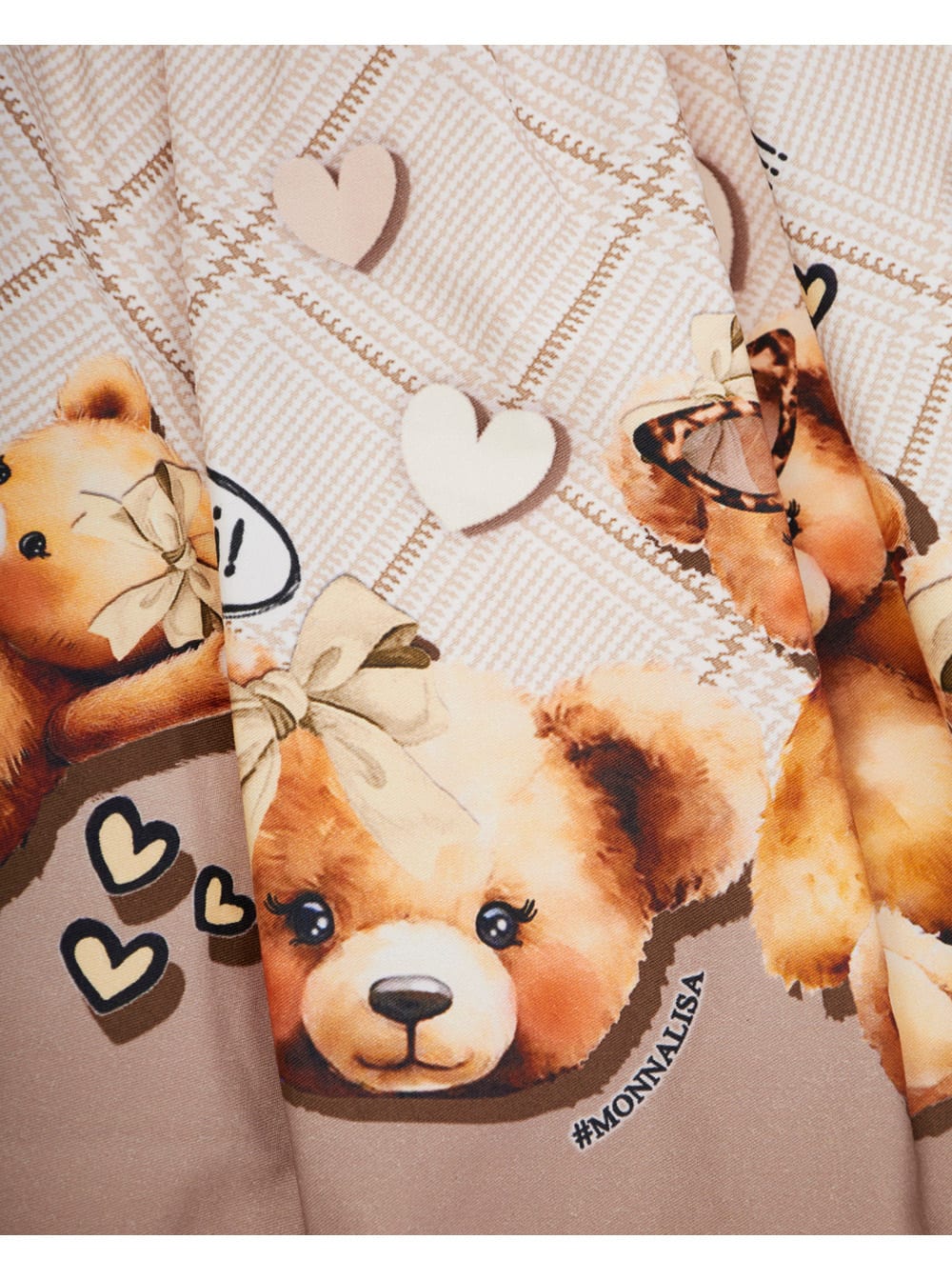 Monnalisa Beige Skirt With Elastic Waist With Logo Lettering And All-over Print In Cotton Stretch Girl In Multi