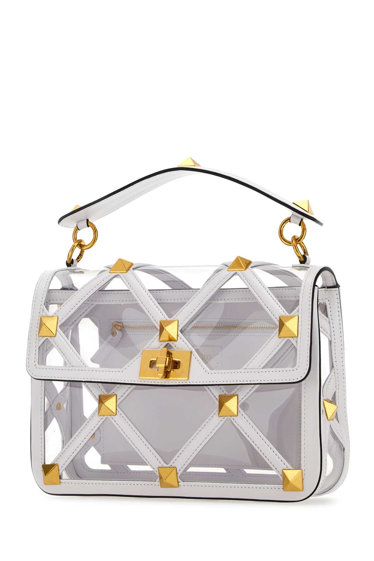 Shop Valentino White Polymeric Material And Leather Large Roman Stud Handbag In Yl0