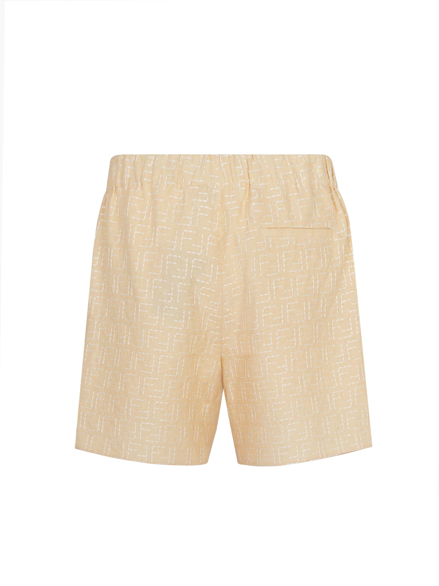 Fendi Jacquard Linen And Cotton Bermuda Shorts With All-over Ff Motif In Neutral