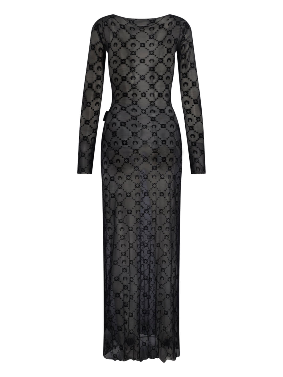 Marine Serre Moonogram Mesh Flock Maxi Dress In Black
