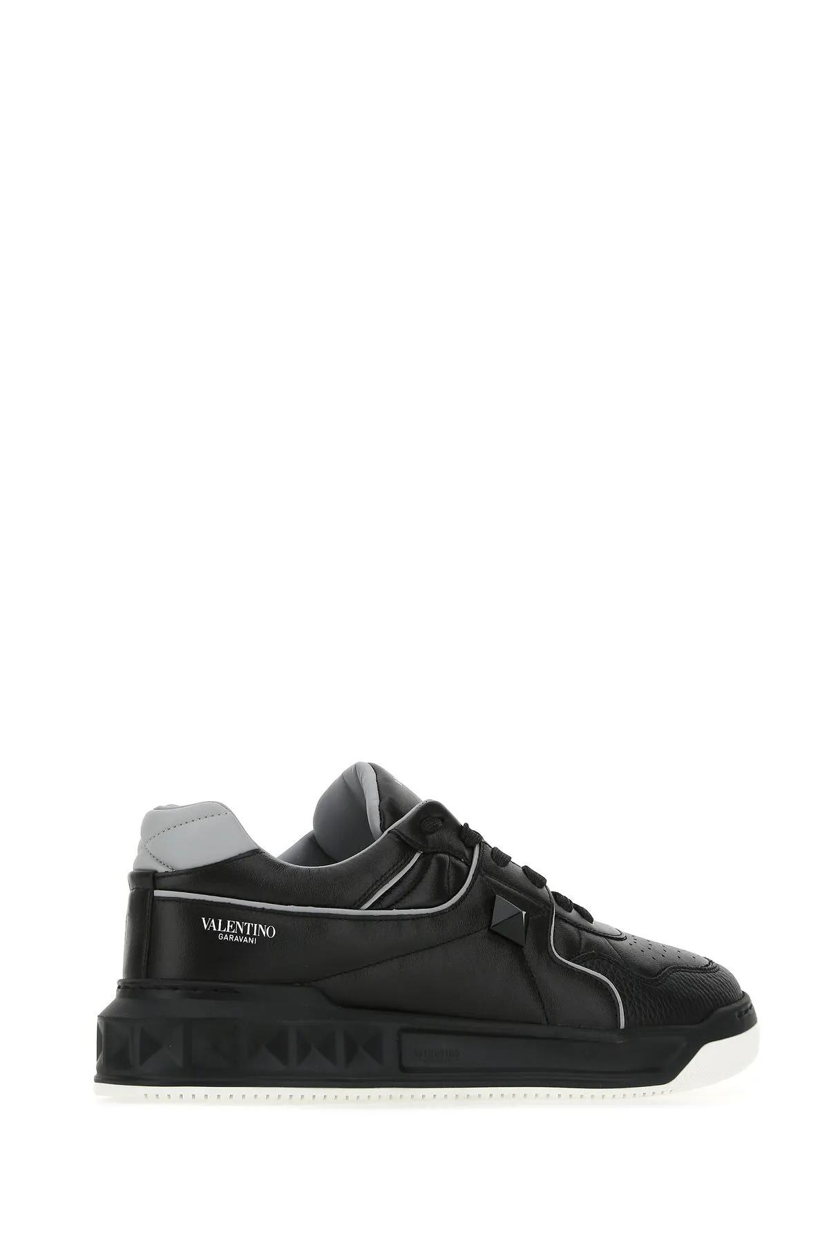 Shop Valentino Black Nappa Leather One Stud Sneakers