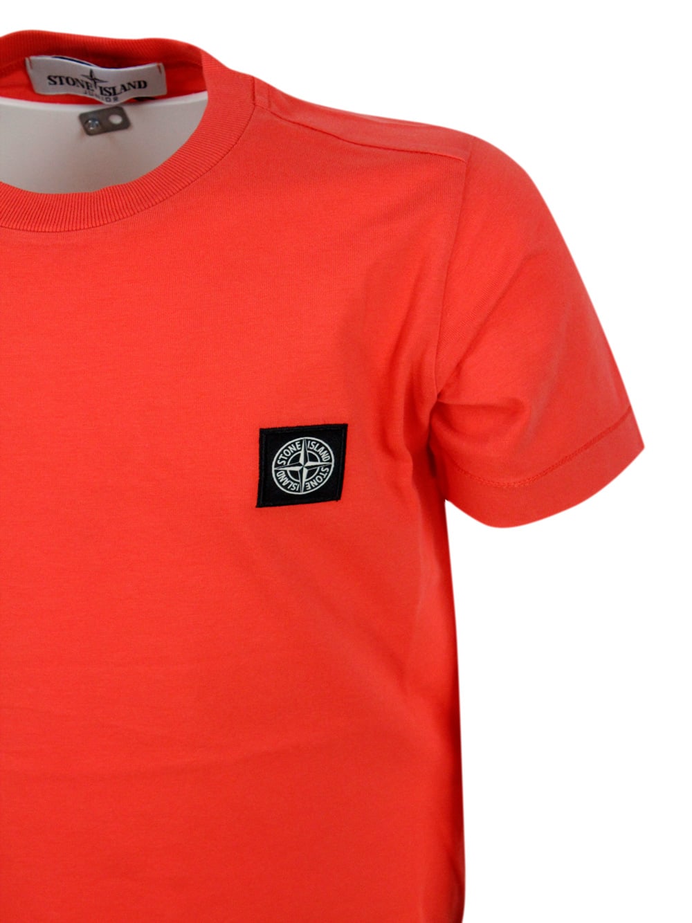 Shop Stone Island Short-sleeved Crew-neck T-shirt In Cotton With Logo On The Chest In Orange