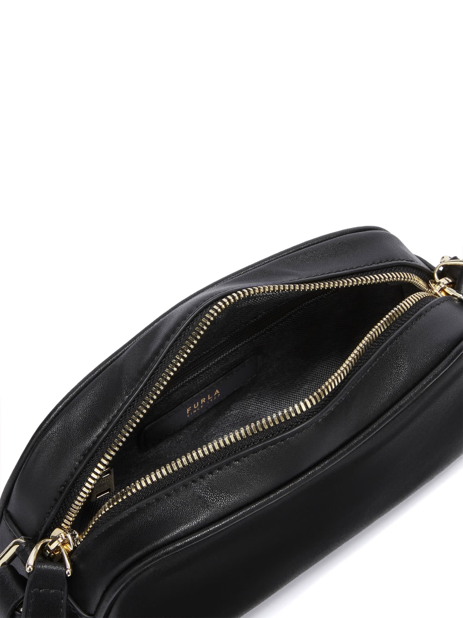 Shop Furla Goccia Mini Black Leather Shoulder Bag In Nero