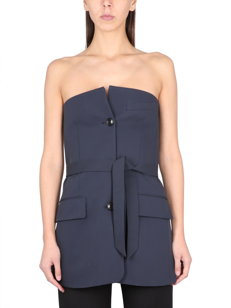 Our Legacy Tailored Strapless Top With Belted Waist In Blue