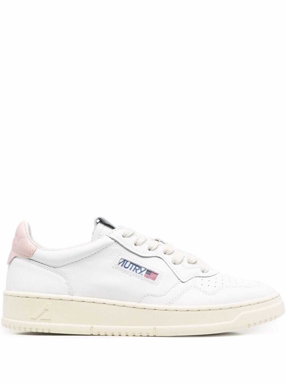 Autry Mans Low Top White And Pink Leather Sneakers