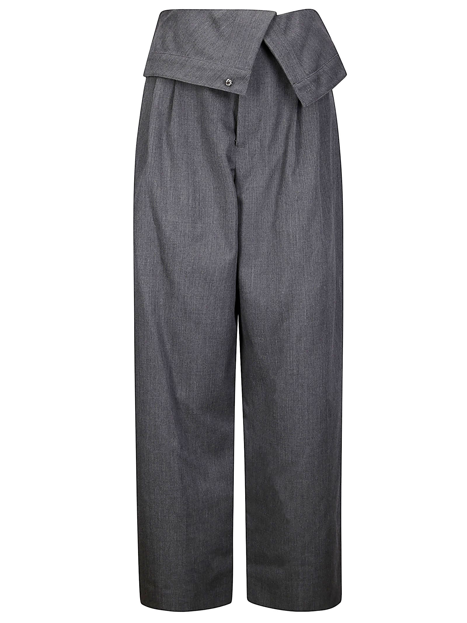 Jw Anderson J. W. Anderson Fold-over Design Grey Wool Trousers In Gray