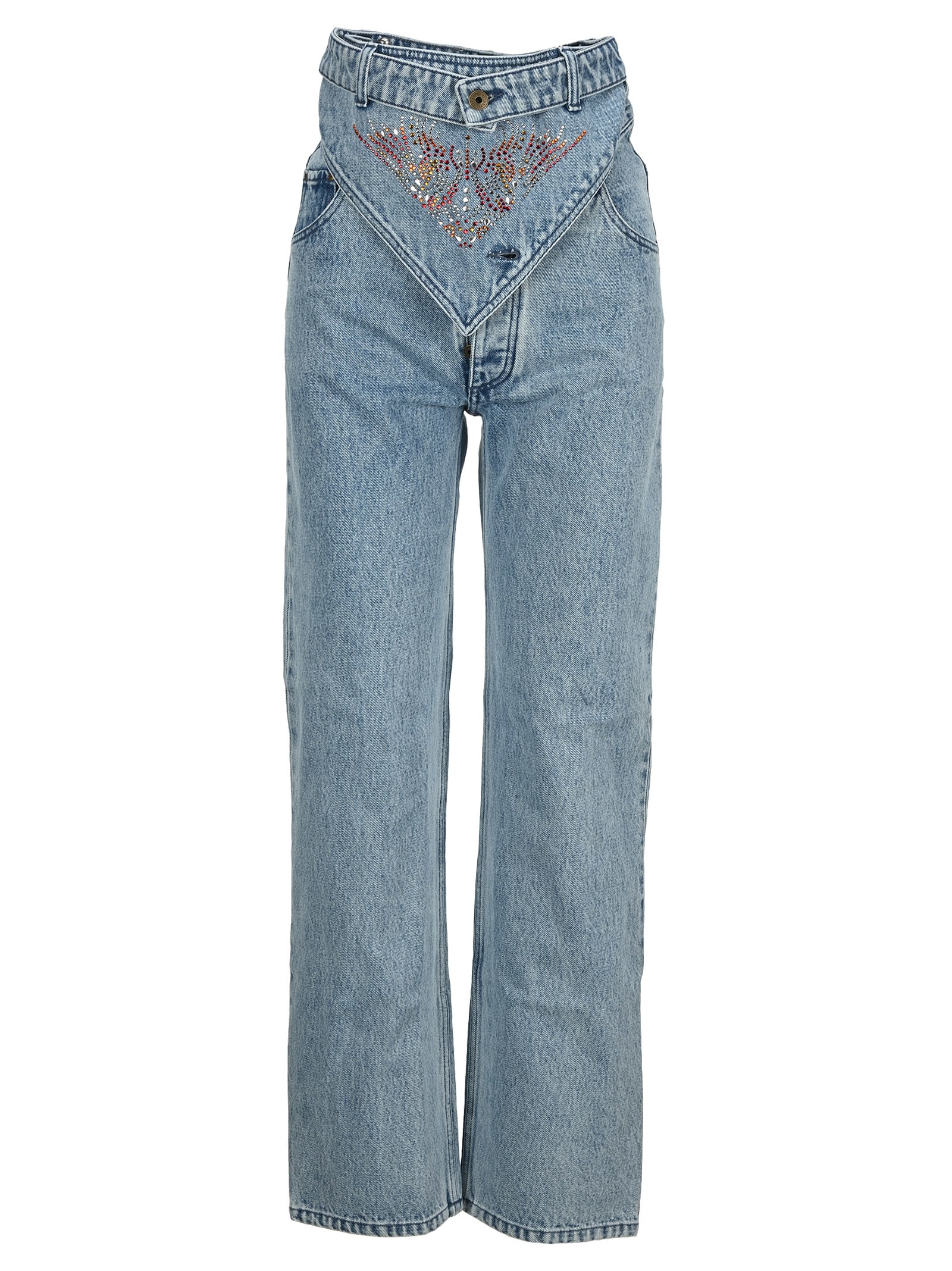 Y/PROJECT Y/PROJECT RHINSTONE EMBELLISHED STRAIGHT JEANS,WJEAN31S20D14BLUEDARKGR