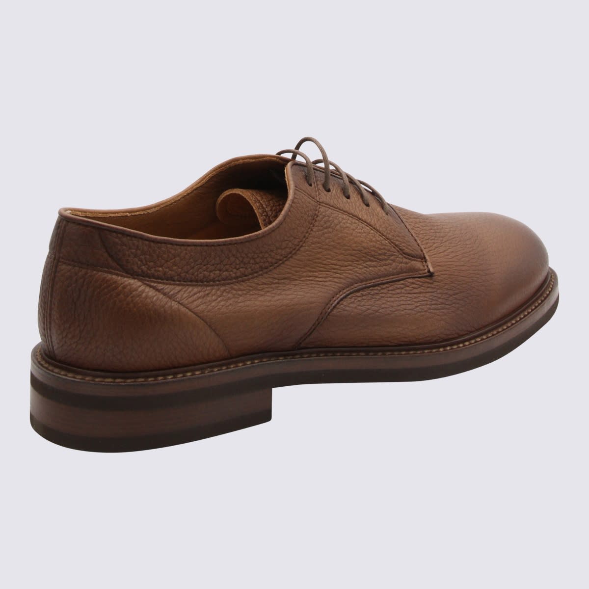 Shop Brunello Cucinelli Brown Leather Derby Shoes In Brandy