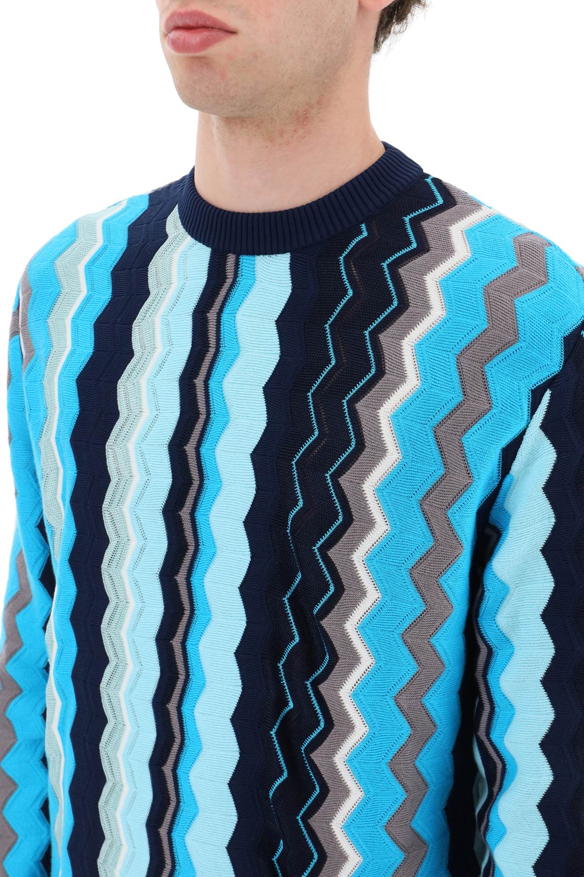 Shop Missoni Zigzag Sweater In White And Blue Tones (blue)