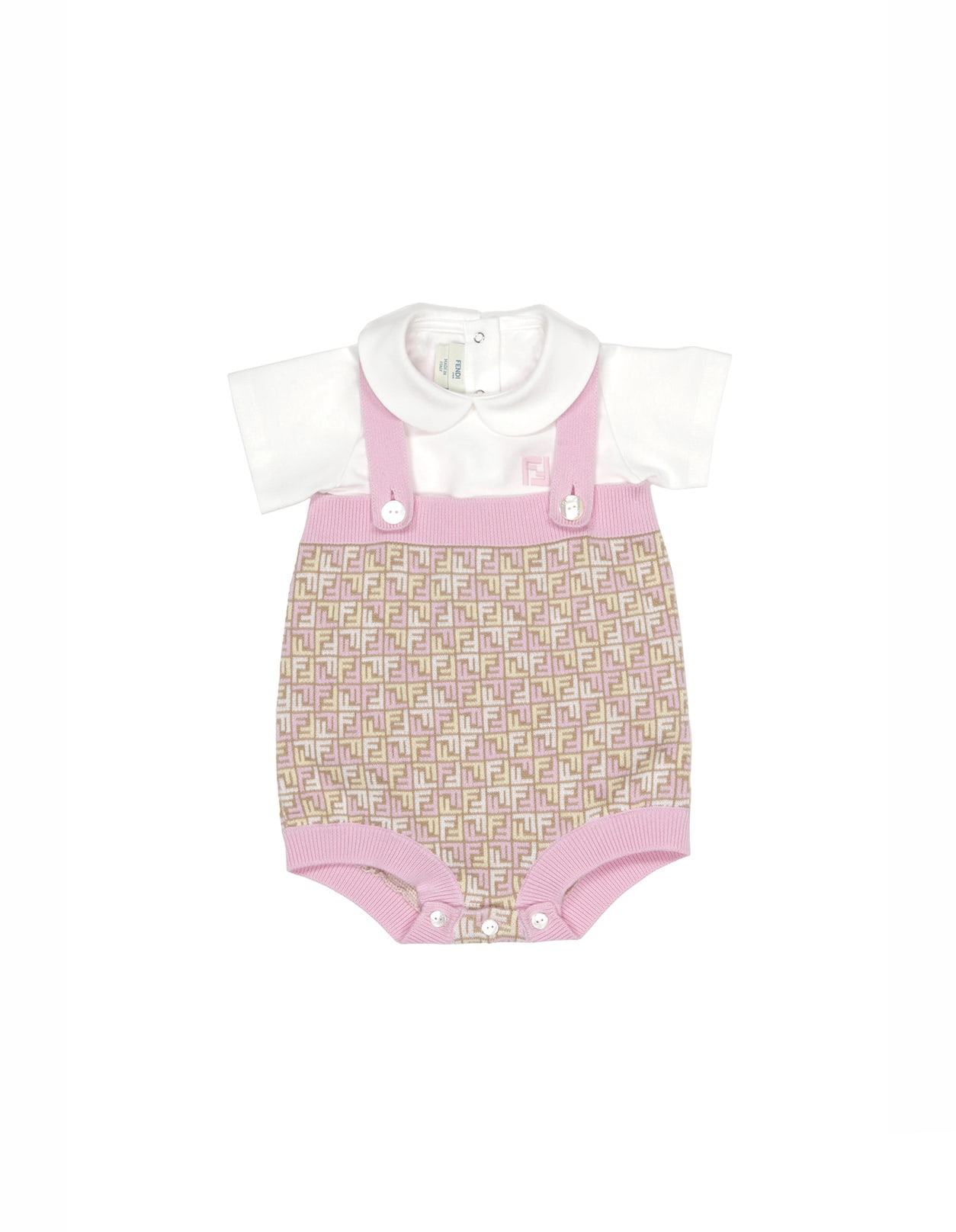 Shop Fendi Set With White Bodysuit And Monogram Dungaree In Multicolour