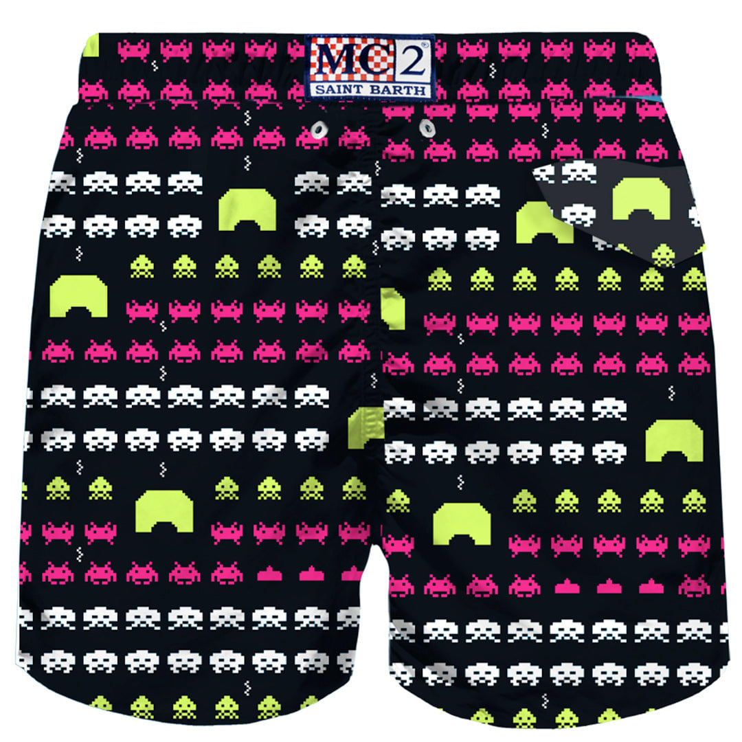 Shop Mc2 Saint Barth Man Light Fabric Swim Shorts With Space Print