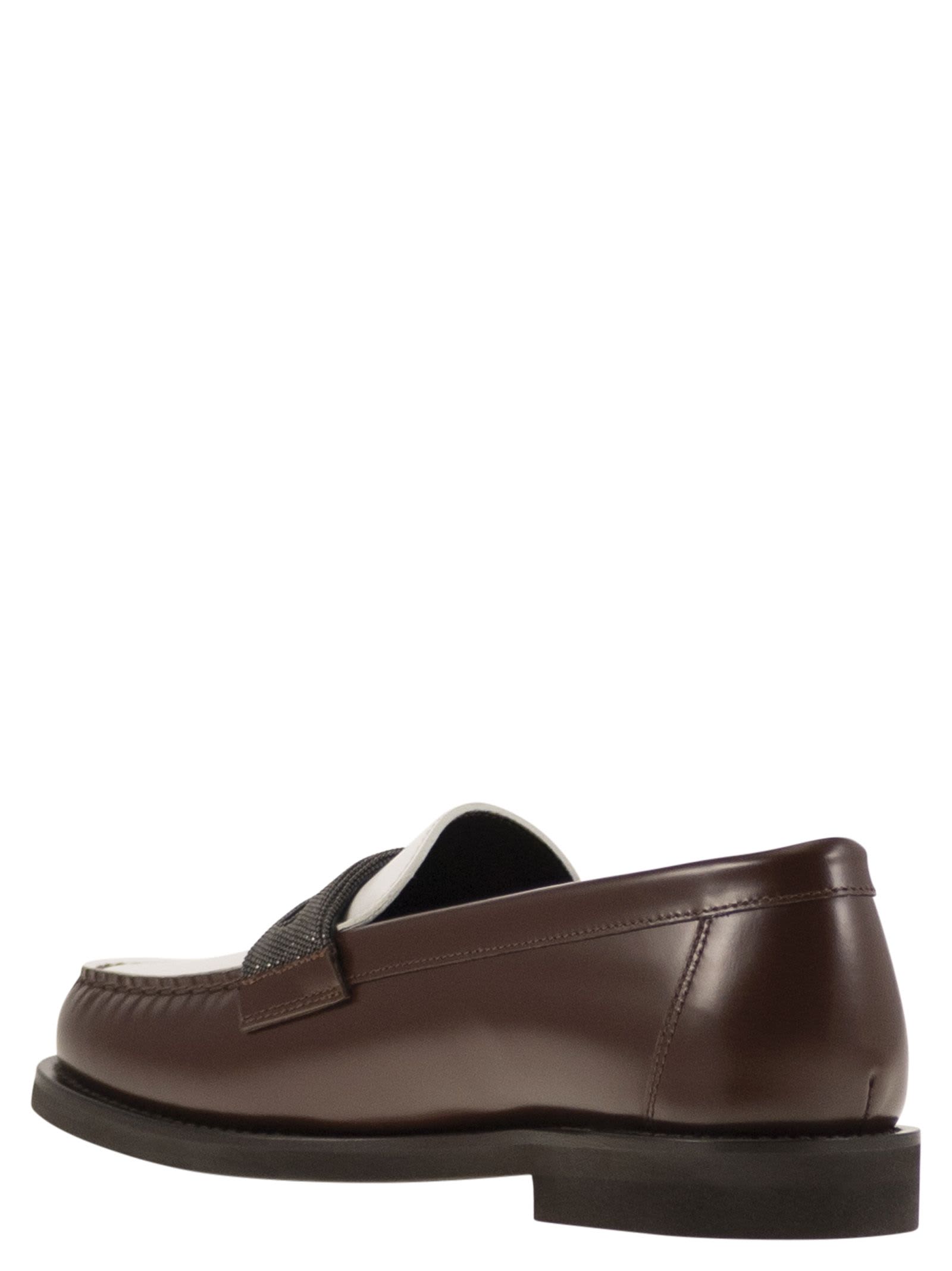 Brunello Cucinelli Brown Loafers With Monile Detail And Chain In Leather Woman In Castagno