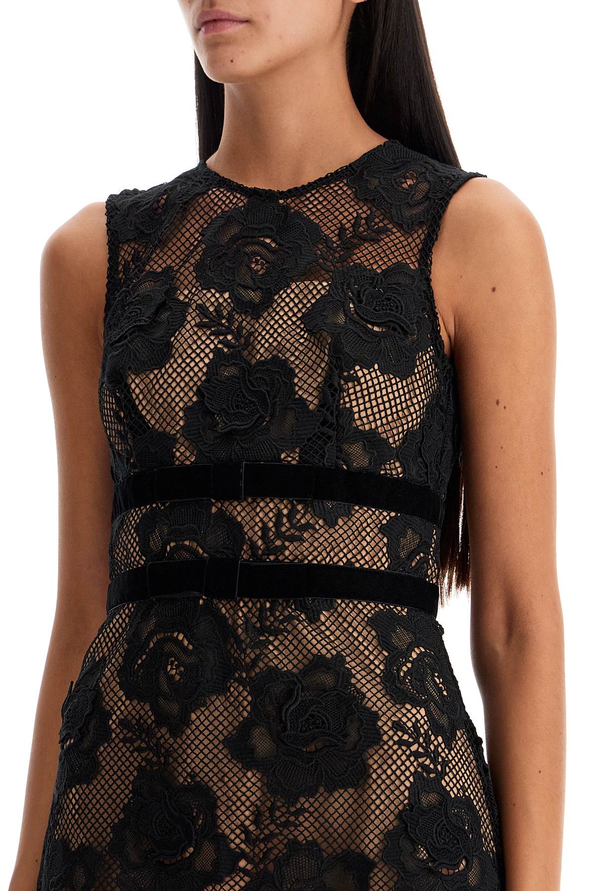 Shop Self-portrait Lace Mini Dress With Bows In Black (black)