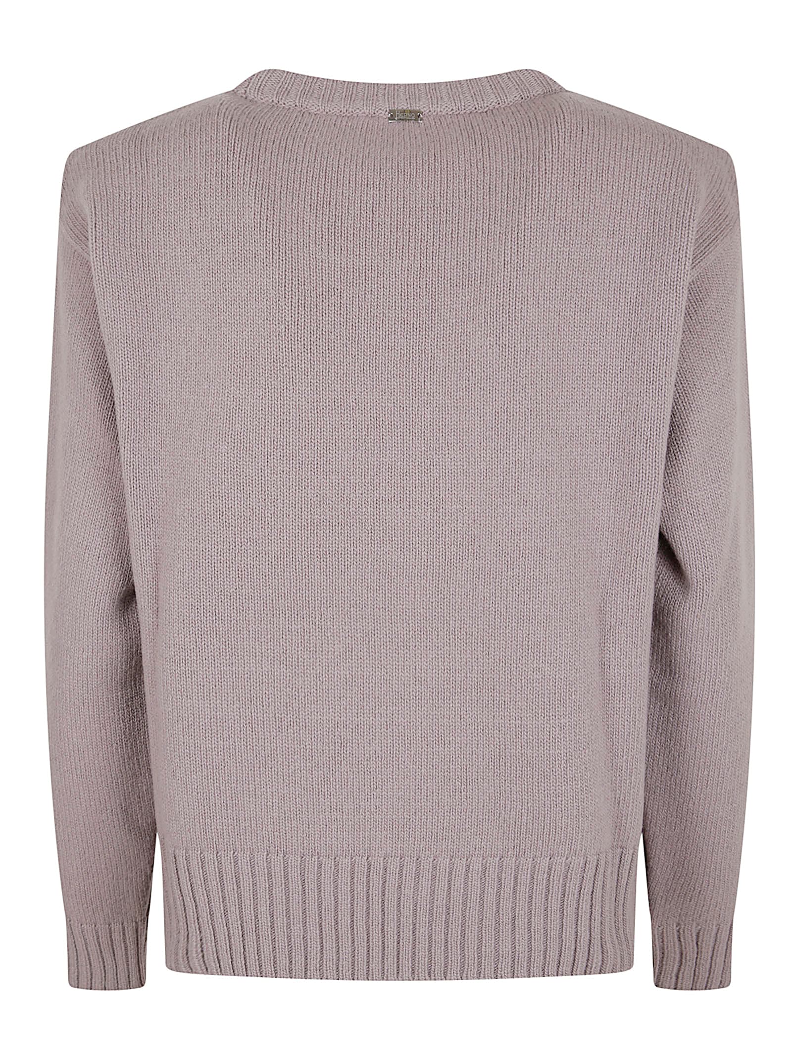 Herno Finely Knitted Wool Blend Sweater With Decorative Detailing In Pink