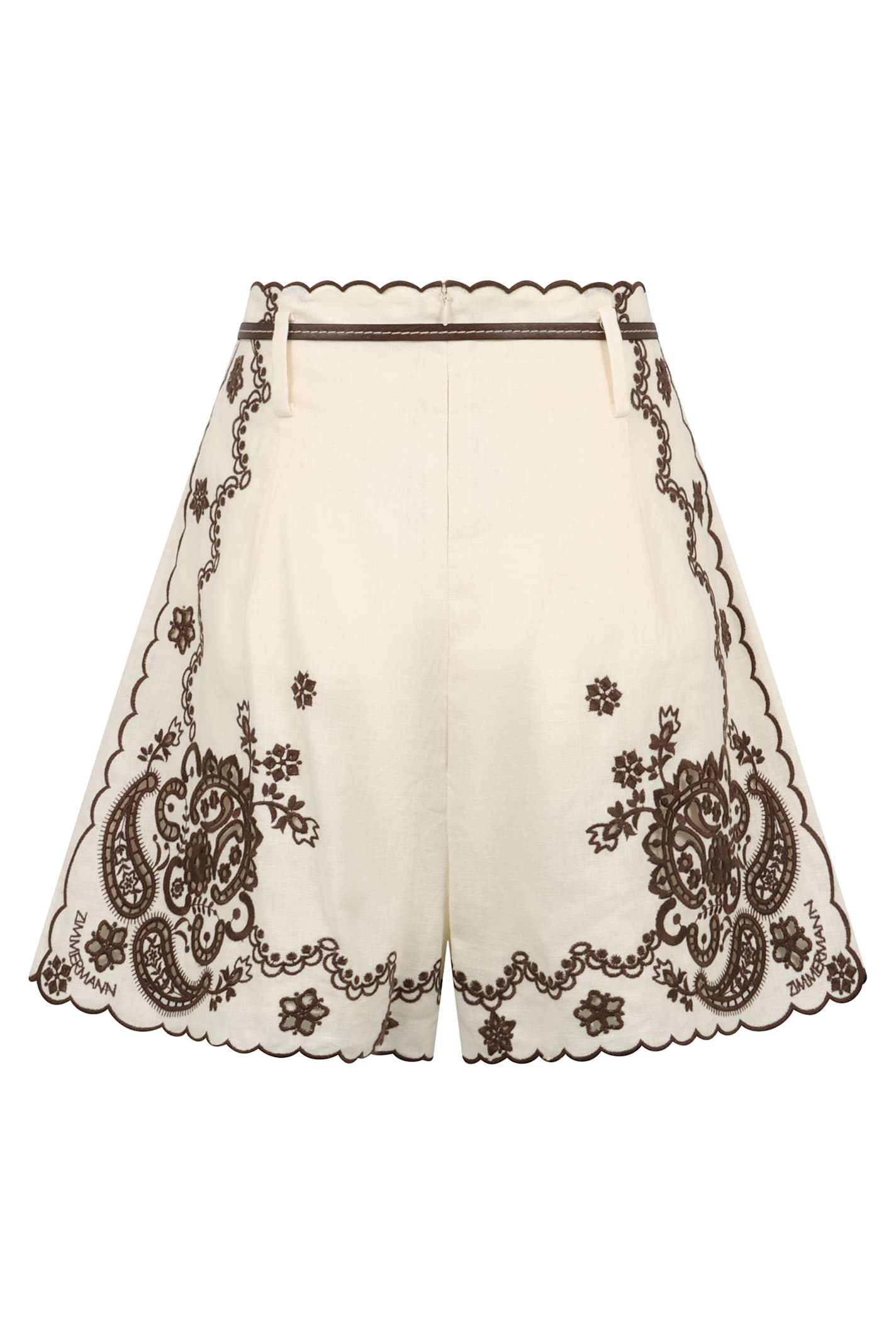 Zimmermann Womens Ivory Chocolate Ascension Embroidered Linen Shorts In White