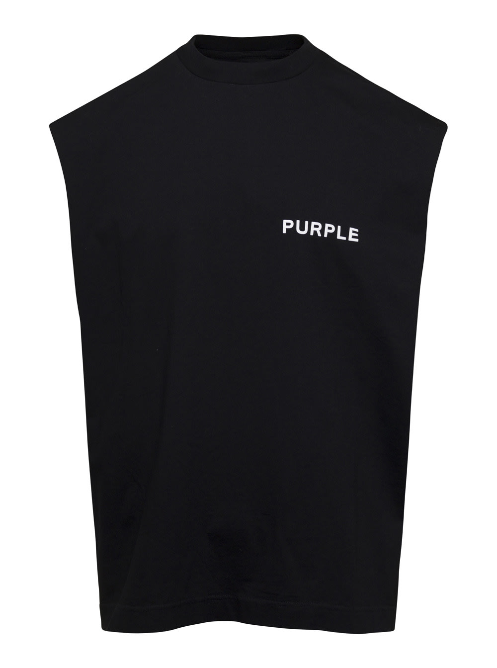 Shop Purple Brand Black Sleeveless Crew Neck T-shirt With Logo Print In Cotton Man