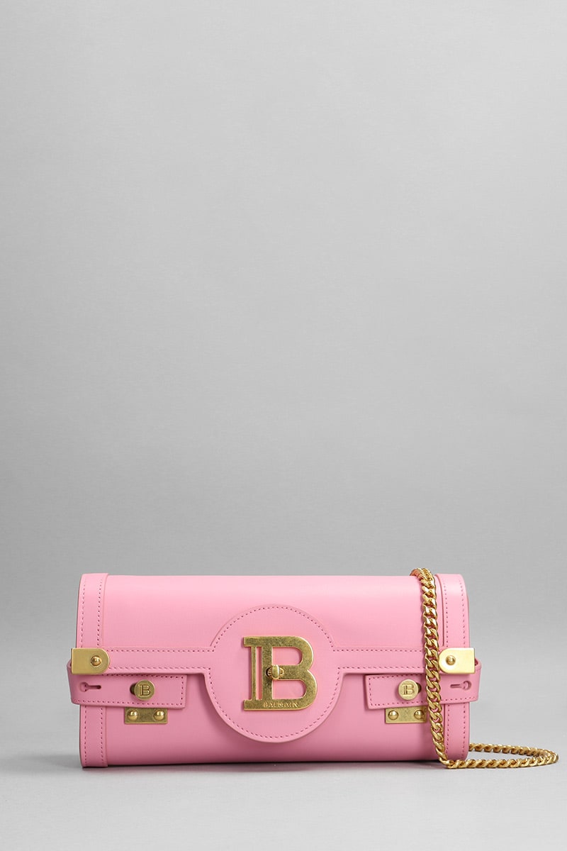 Balmain Bbuzz 23 Clutch In Rose-pink Leather