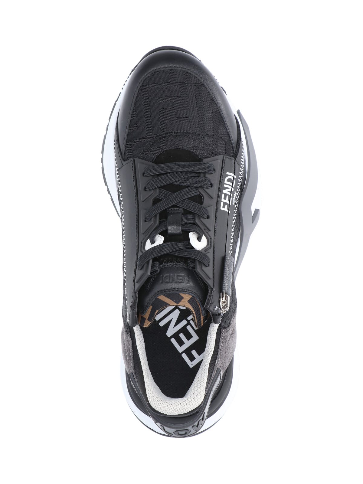 Fendi Structured Stitched Collar Sole Sneakers In Black