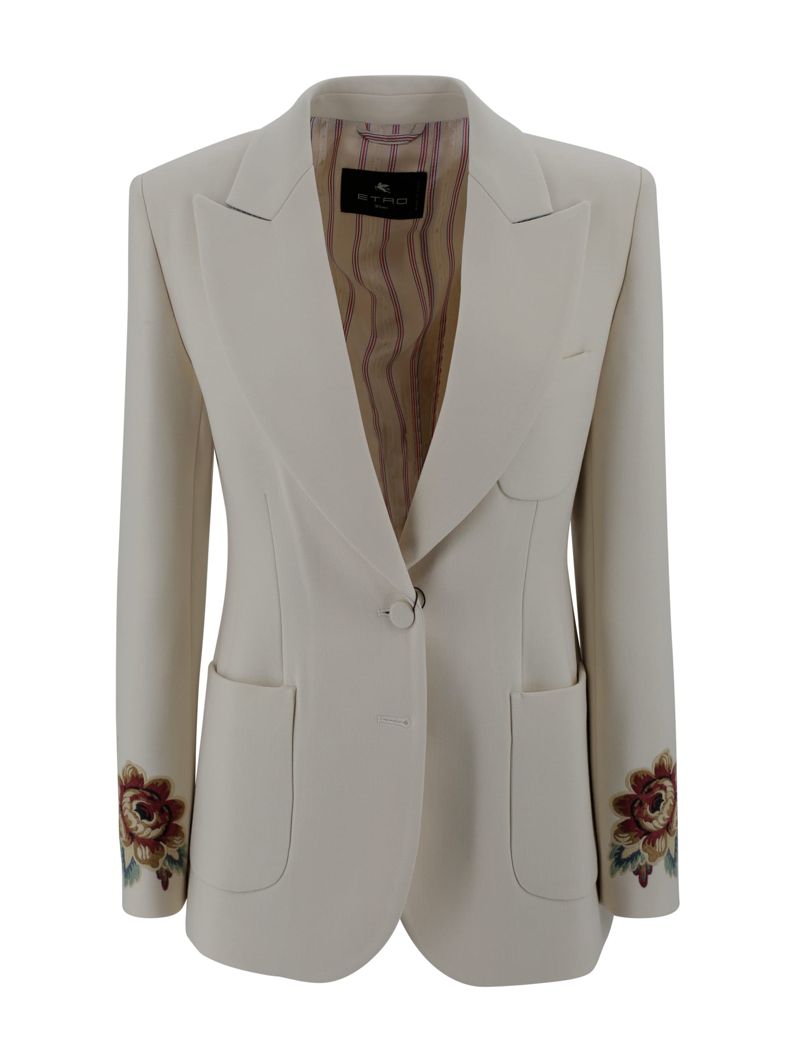 Etro Tailored Wool Blend Jacket With Floral Embroideries In Gray