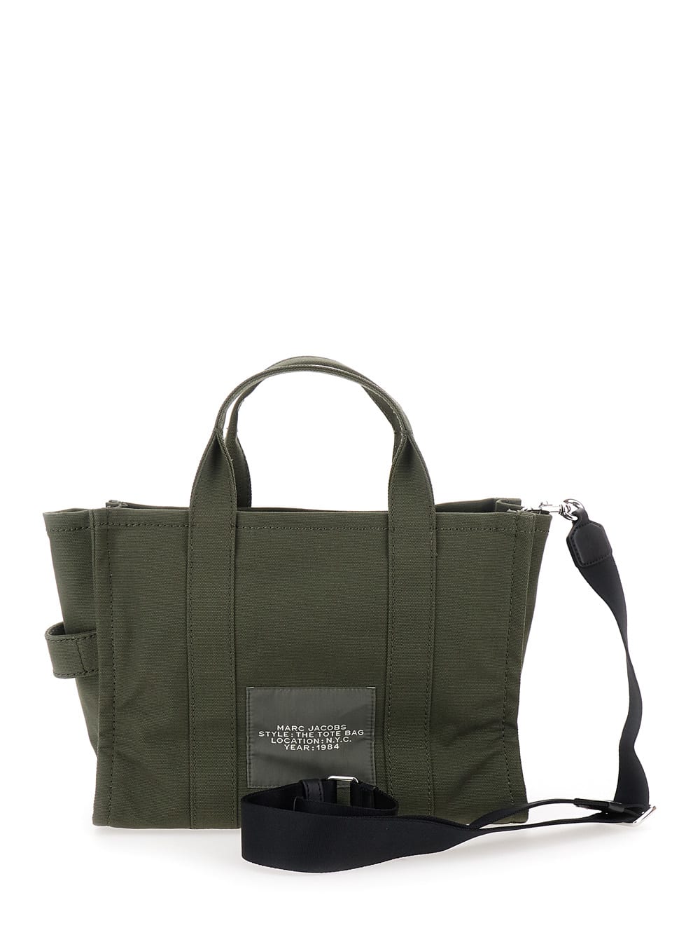 Marc Jacobs The Medium Tote Green Handbag With Logo Lettering On The Front In Cotton Woman In Green