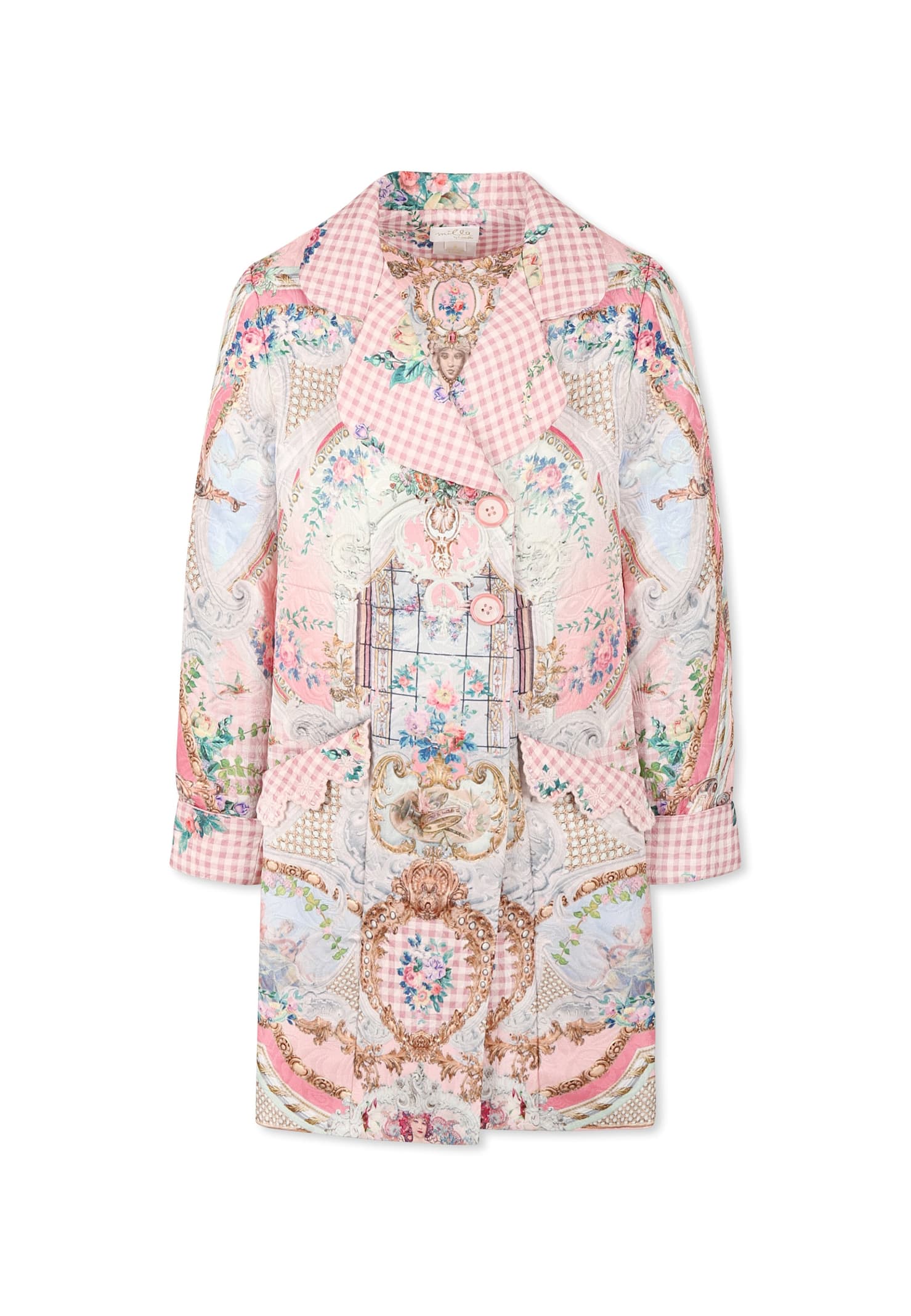 CAMILLA PINK COAT FOR GIRL WITH FLORAL PRINT