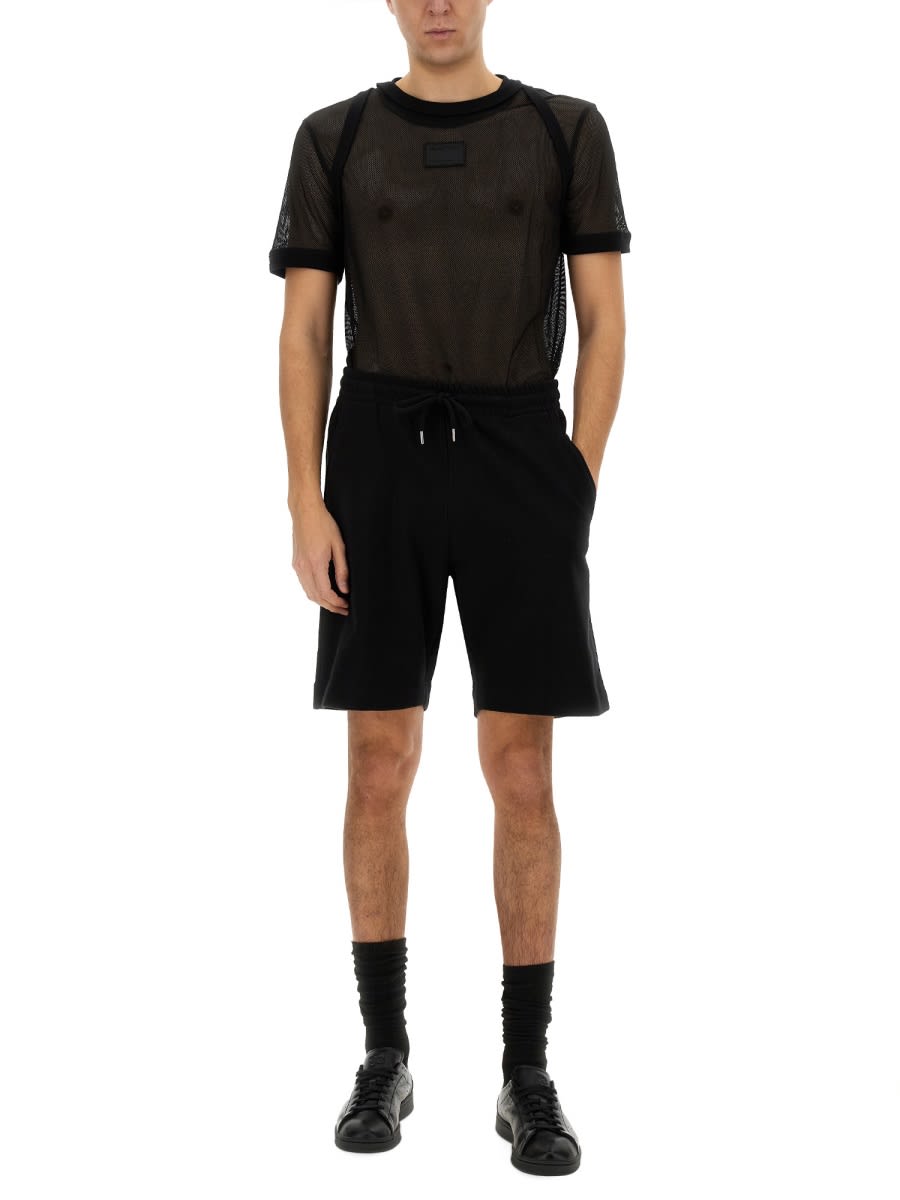 Helmut Lang Semi-transparent Mesh T-shirt With Graphic Print In Black
