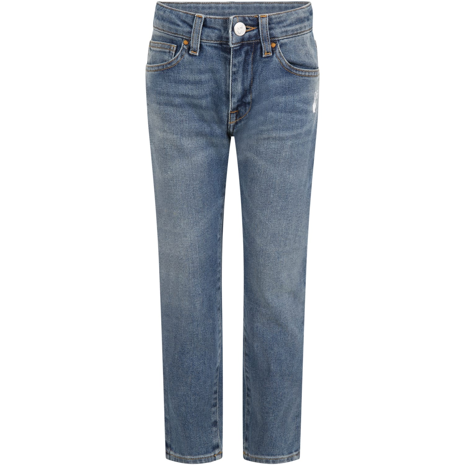 Off-White Light Blue Jeans For Boy With Logo