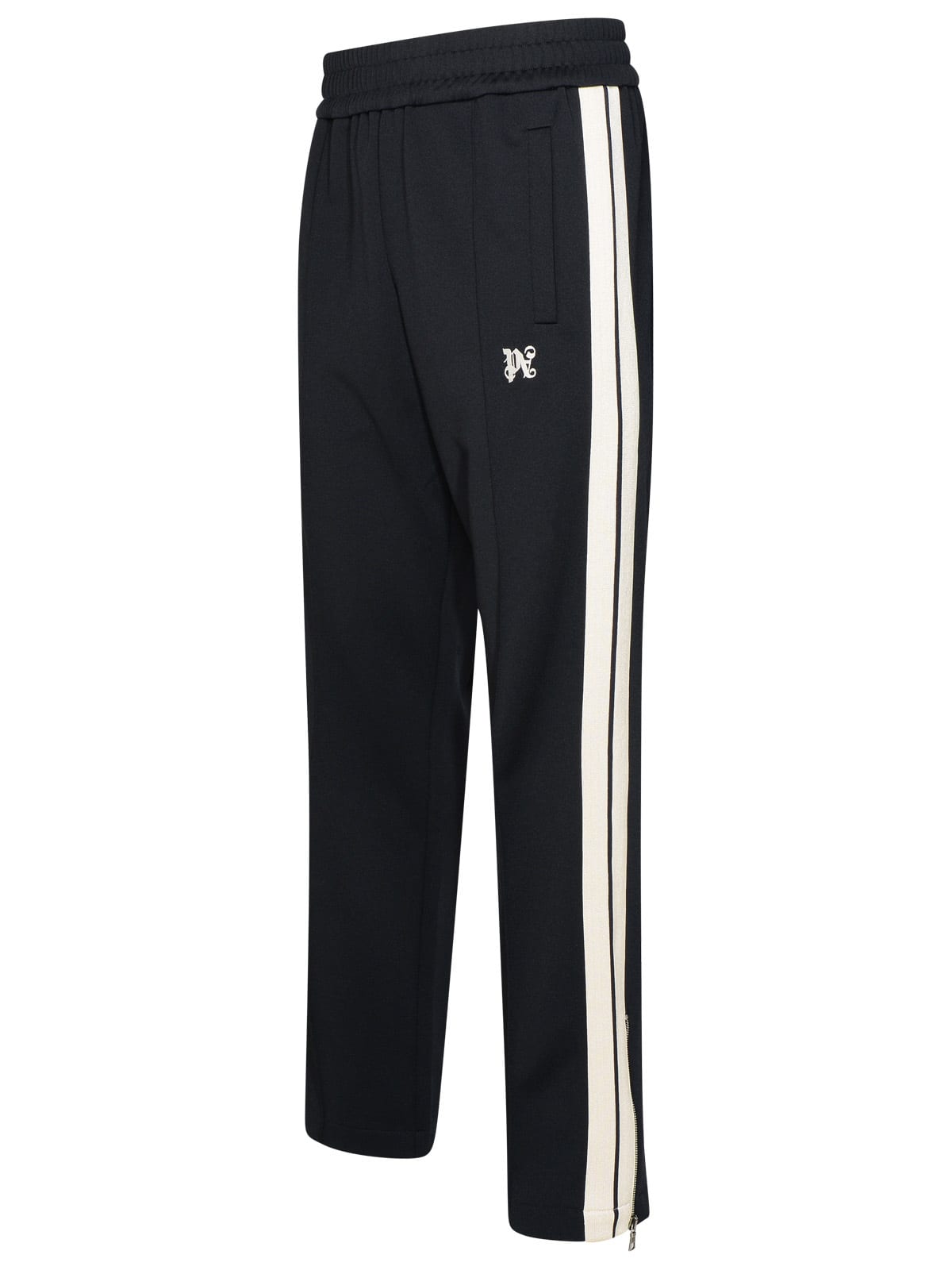 Shop Palm Angels Black Polyester Track Pants In Nero/off White