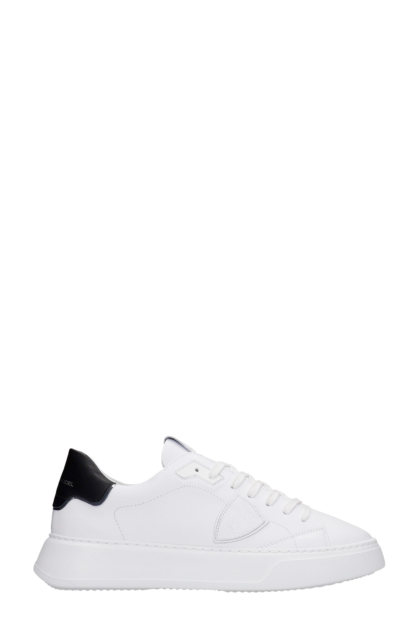 Shop Philippe Model Temple Sneakers In White Leather In Veau Blanc Noir