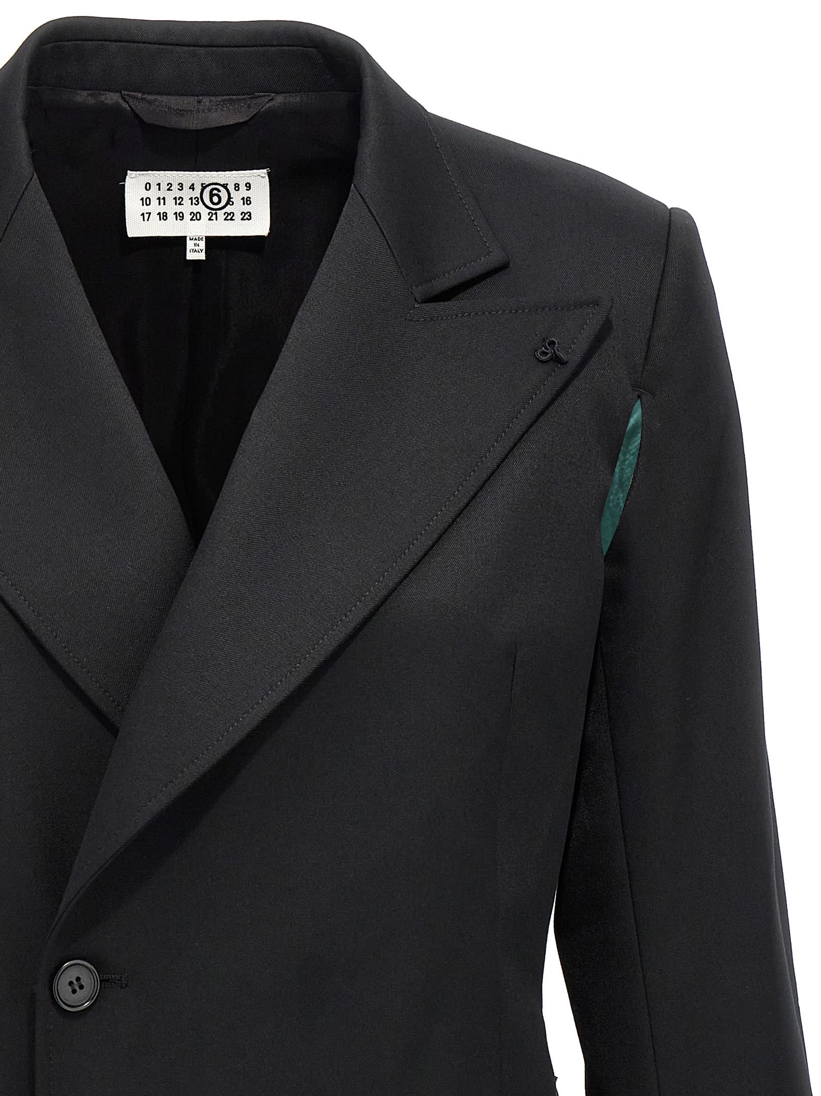 Shop Mm6 Maison Margiela Unfinished Double-breasted Blazer In Black