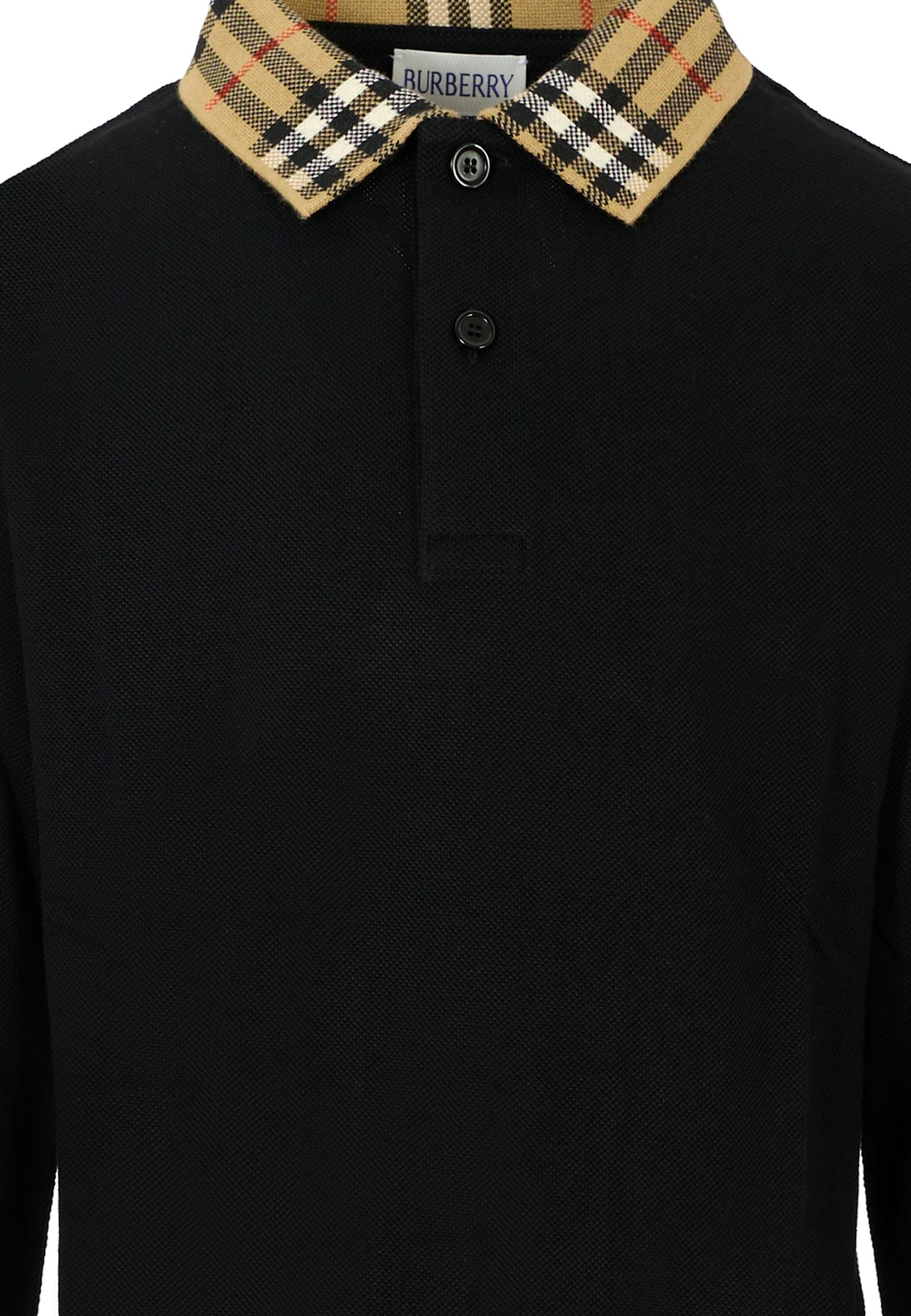Burberry Black Polo Shirt For Boy With Vintage Check In Black