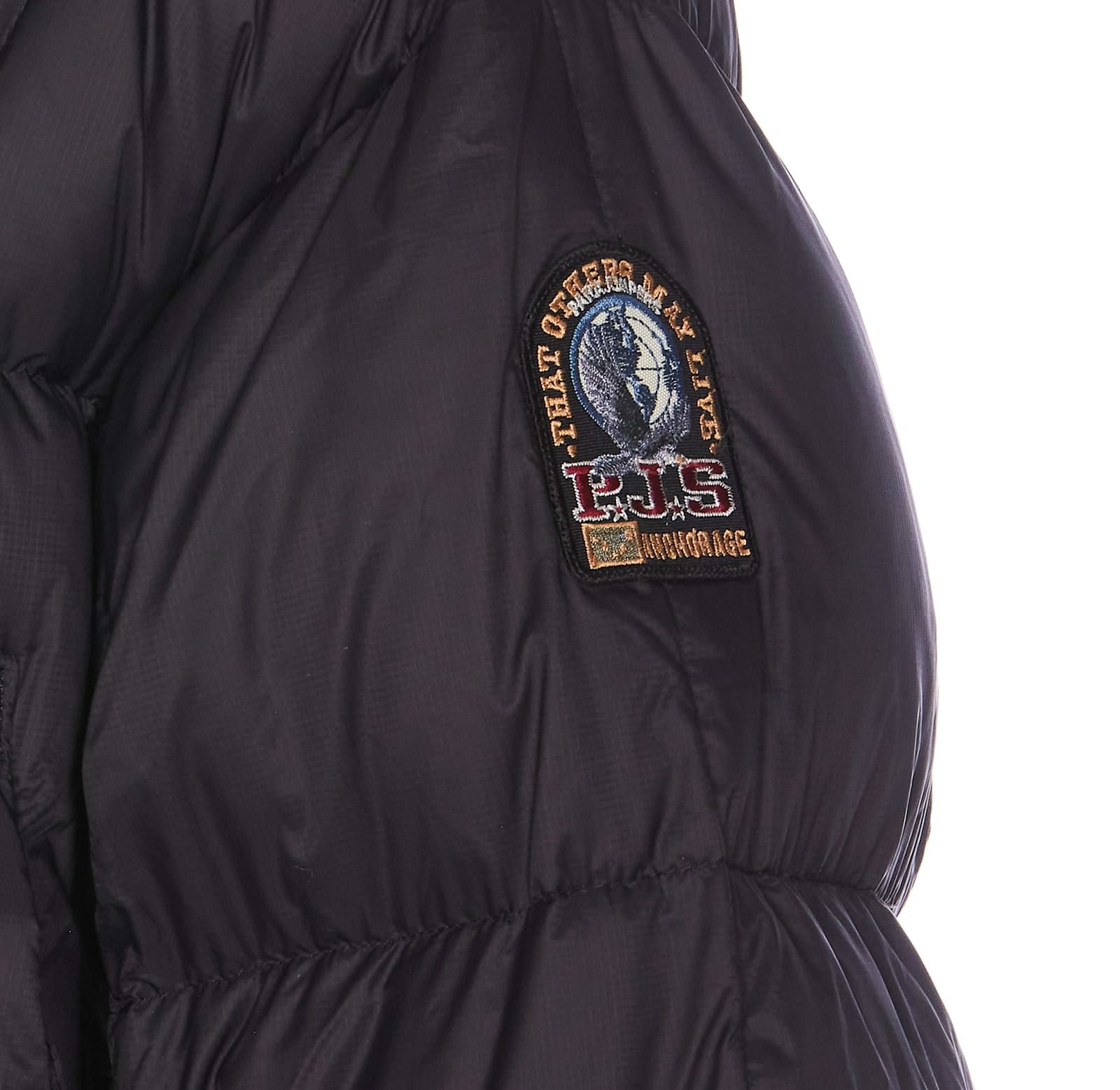 Parajumpers Puffy Quilted Black Nylon Down Jacket With Adjustable Hood And Functional Pockets In Black