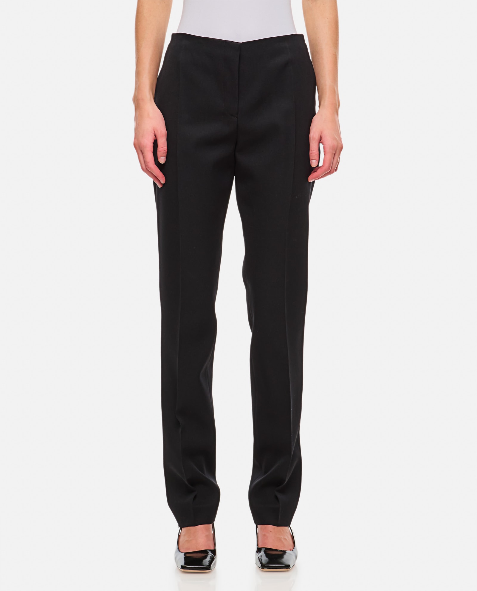 Attico Wool Gabardine Straight Pants In Black