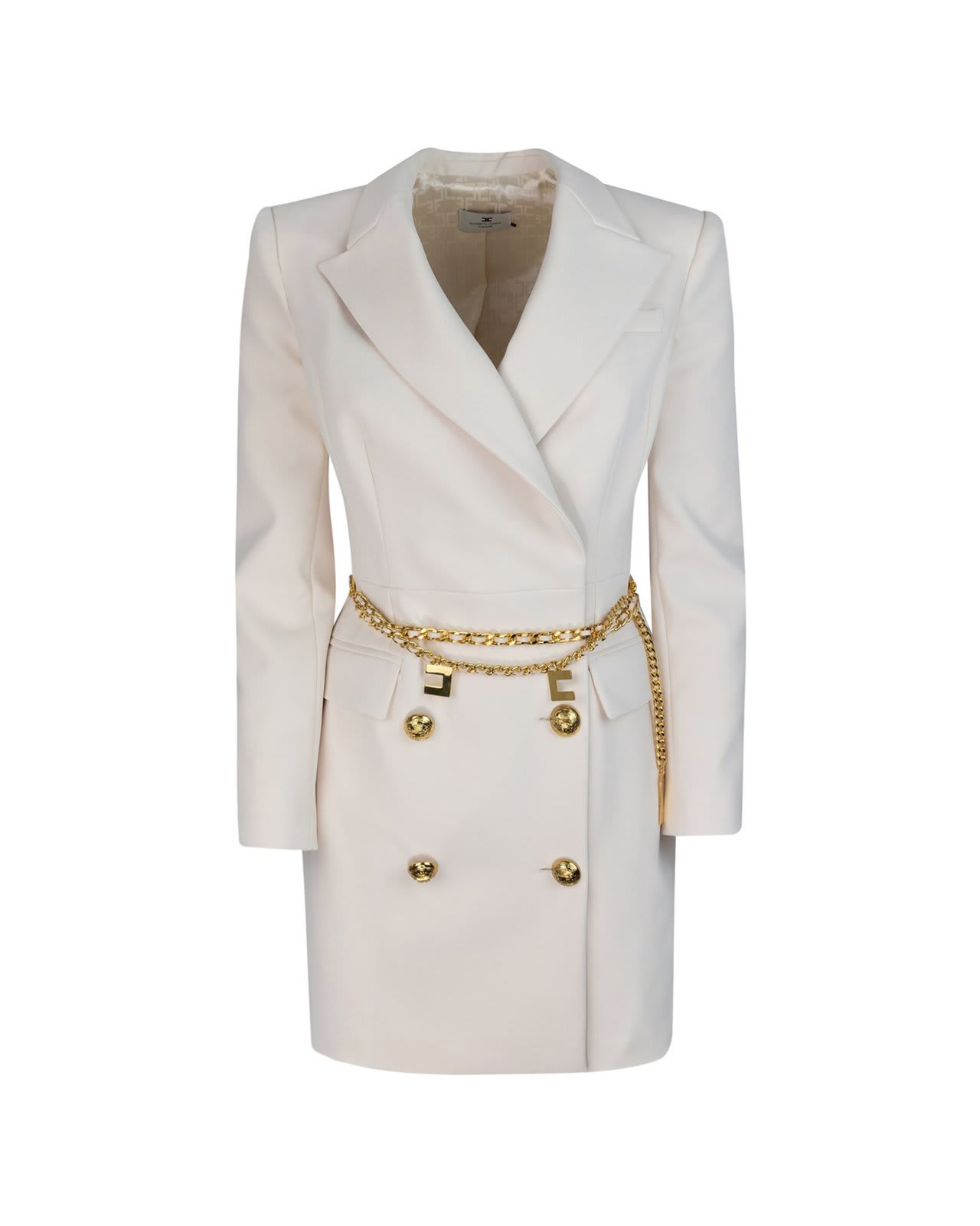 Shop Elisabetta Franchi Belted Stretch Coat Dress In Burro