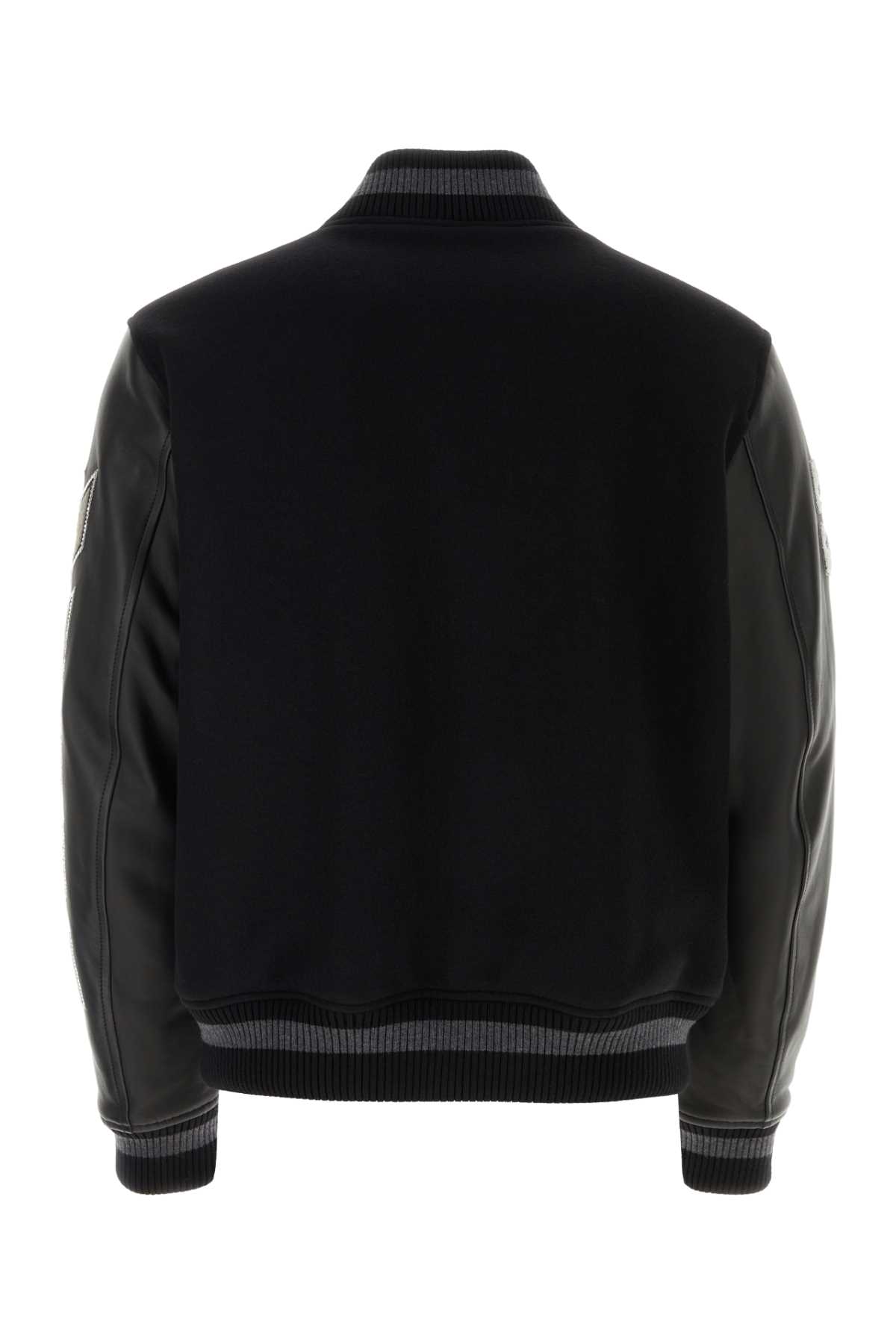 Shop Off-white Black Wool Blend And Leather Bomber Jacket In 1010
