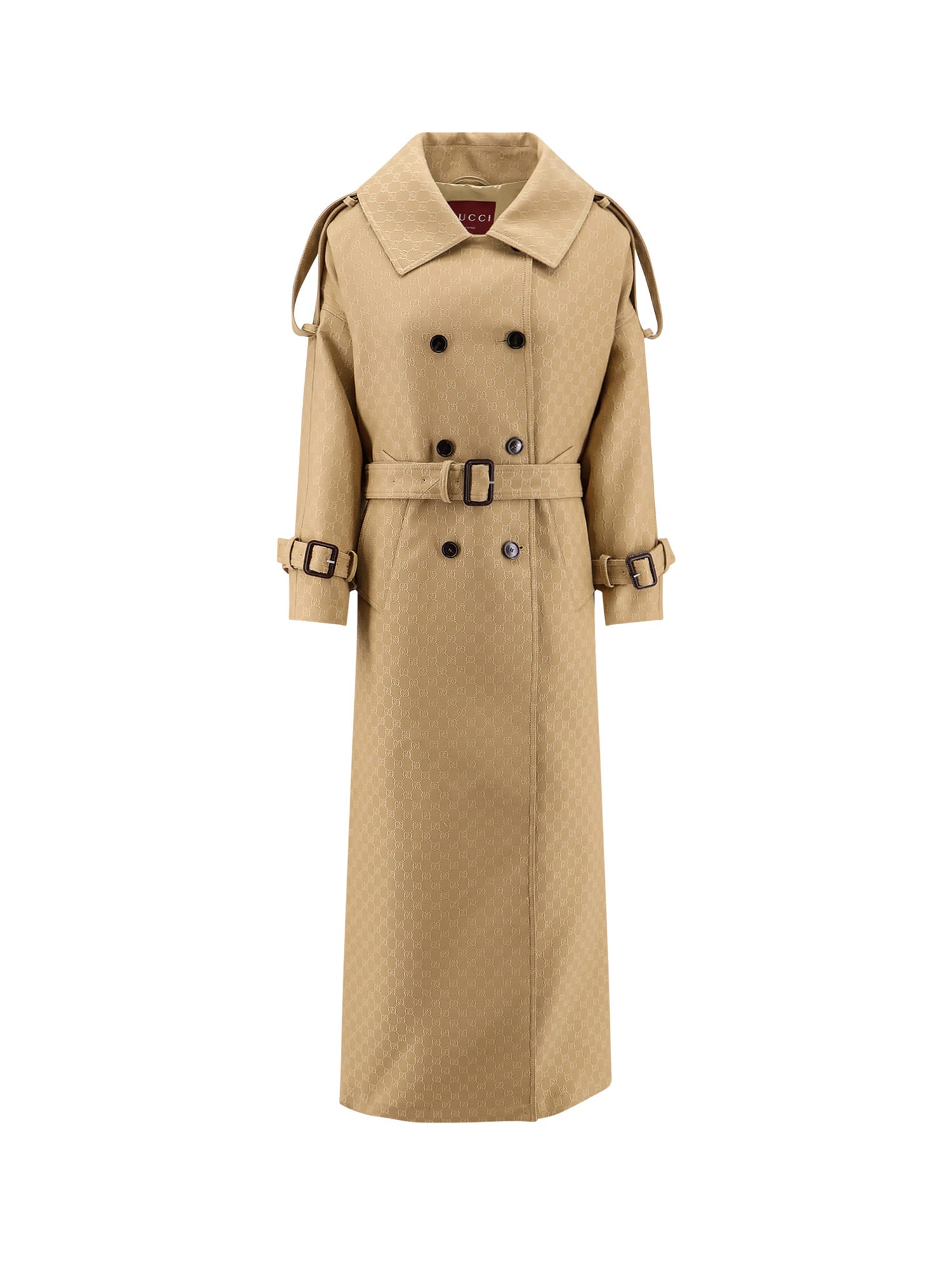 Gucci Wool And Silk Crepe Coat With All-over Gg Motif