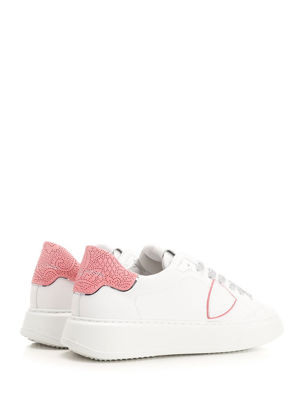 Philippe Model Low Top Leather Sneakers With Contrast Heel Tab In White