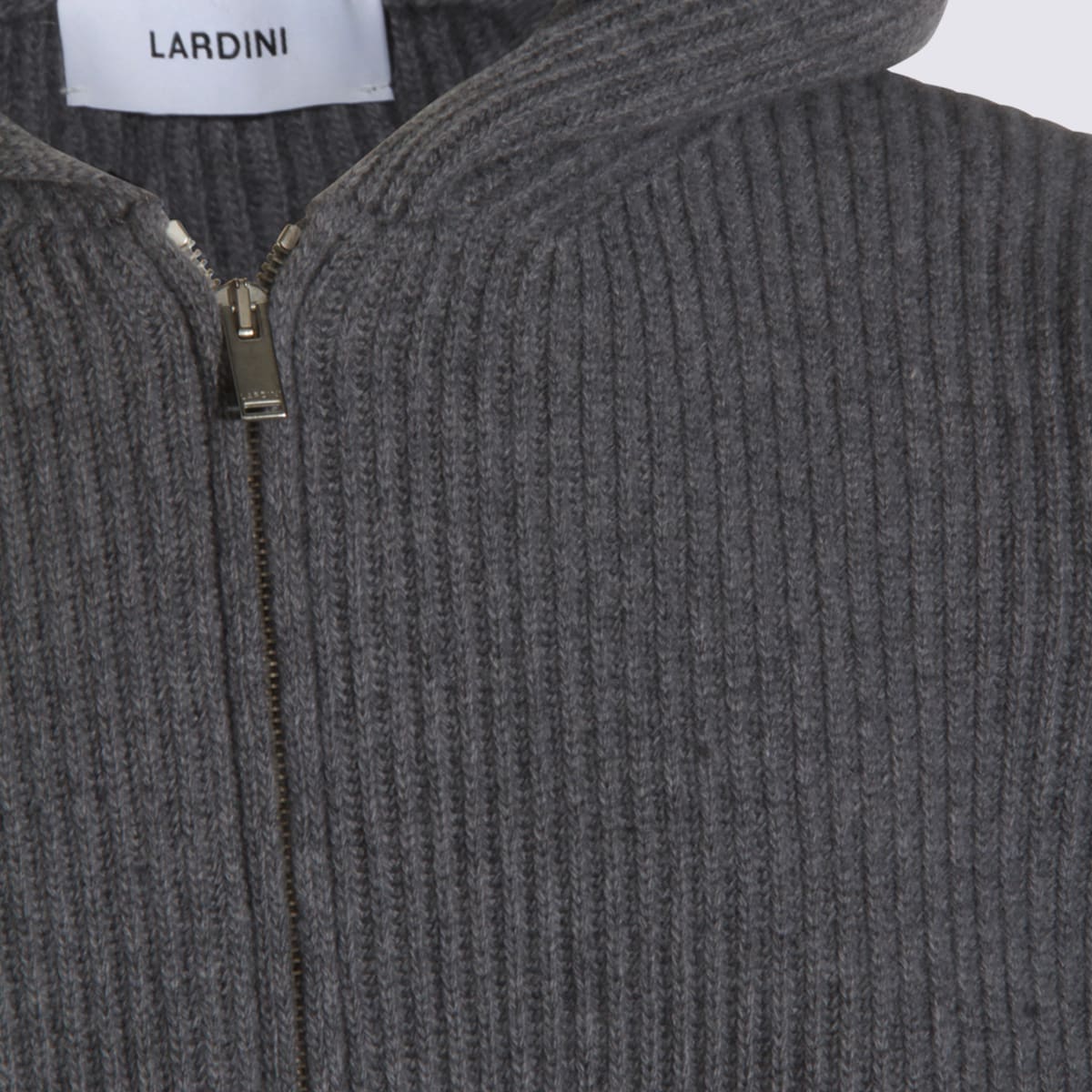 Lardini Hooded Ribbed Crewneck Front Pockets In Gray