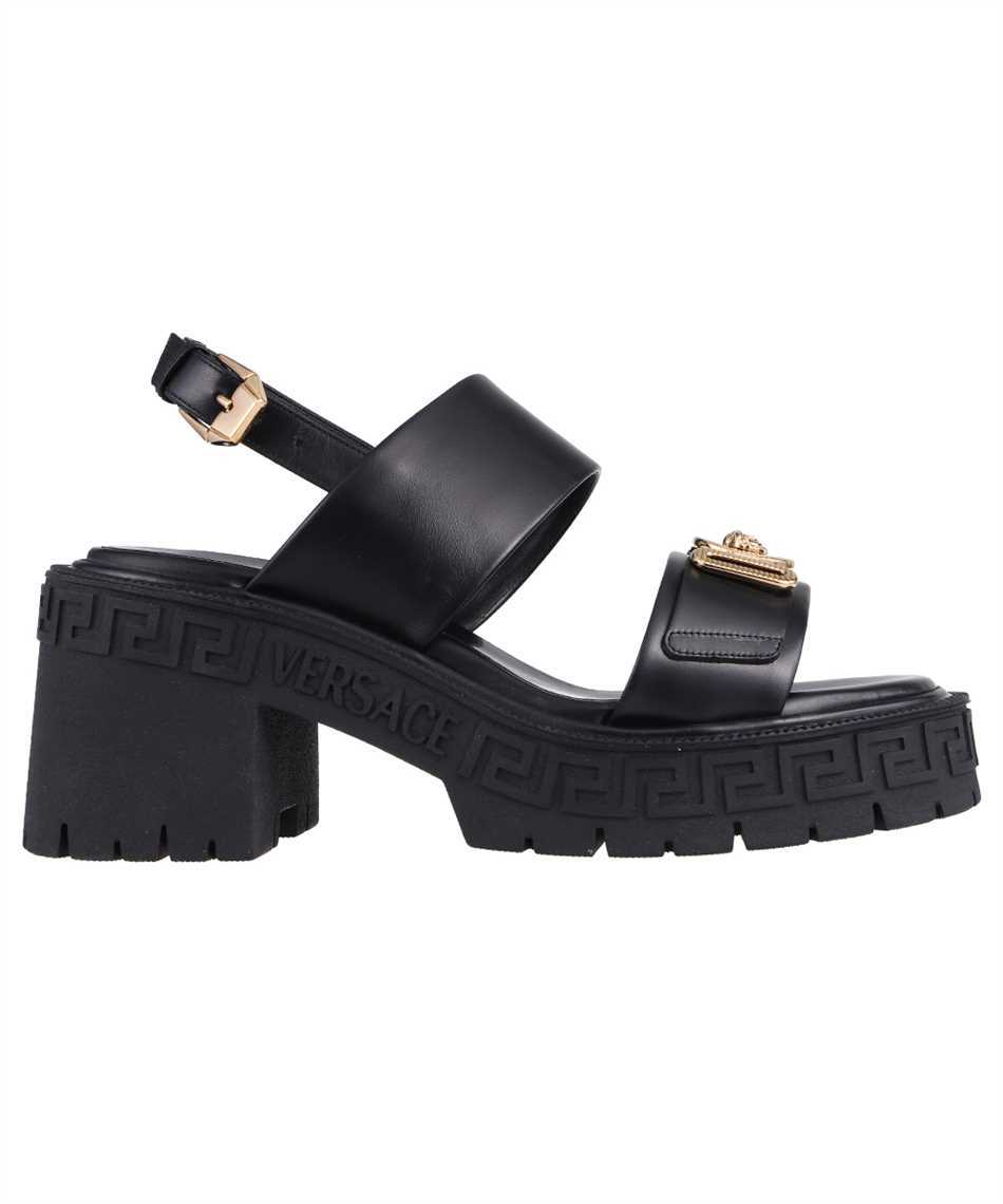 Versace Logo Detail Leather Sandals In Black
