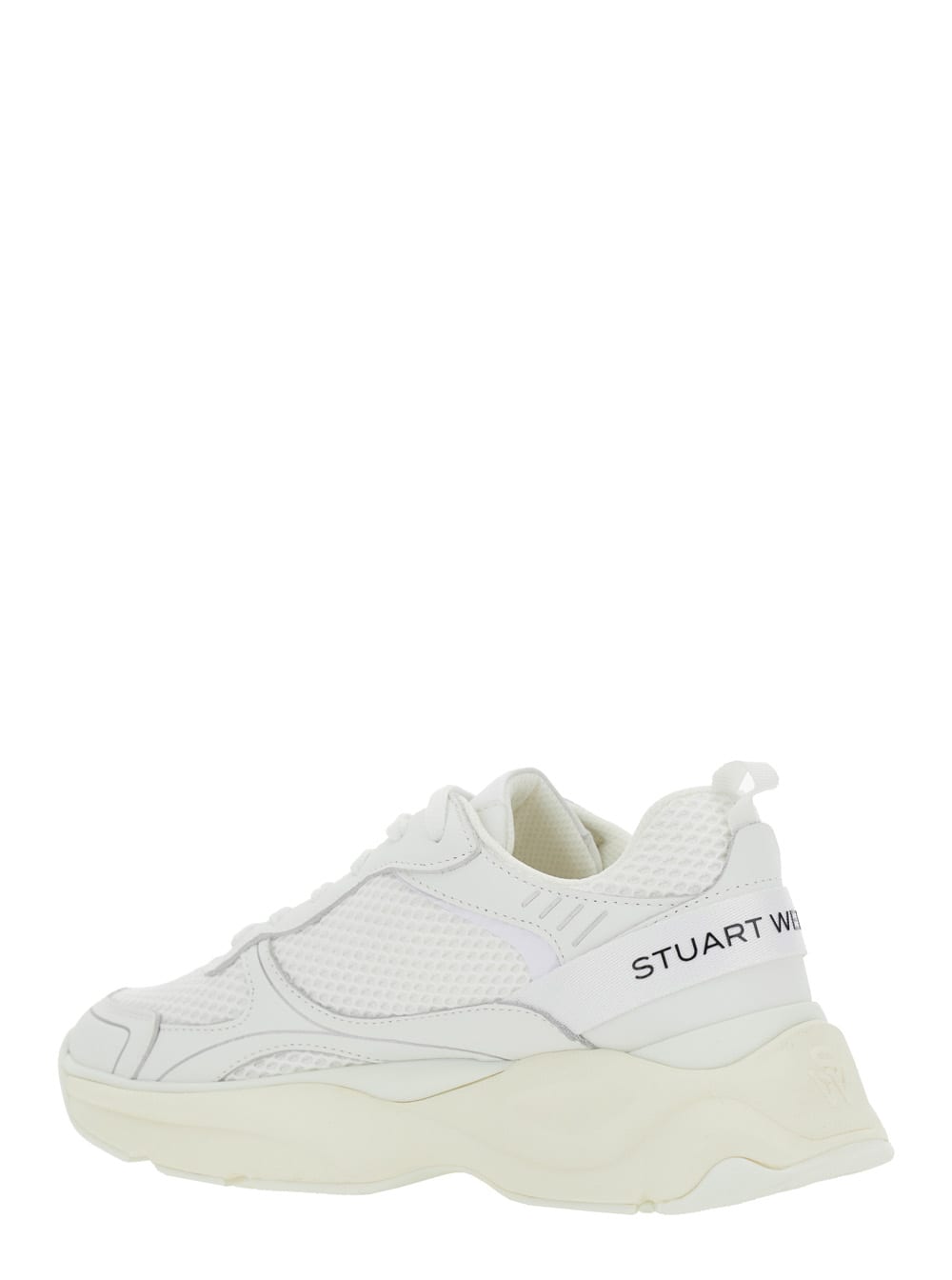 Stuart Weitzman White Sneakers With Logo Embroidery On The Side And Logo Patch On The Heel In Leather And Mesh Woman In White