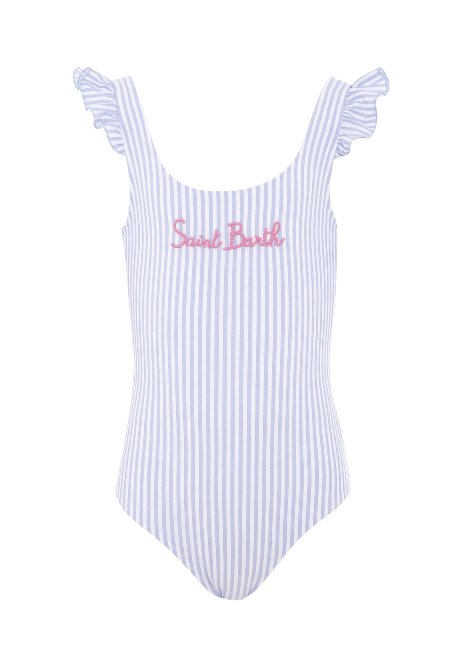 Mc2 Saint Barth Tilda Striped Ruffled Swimsuit In Blue