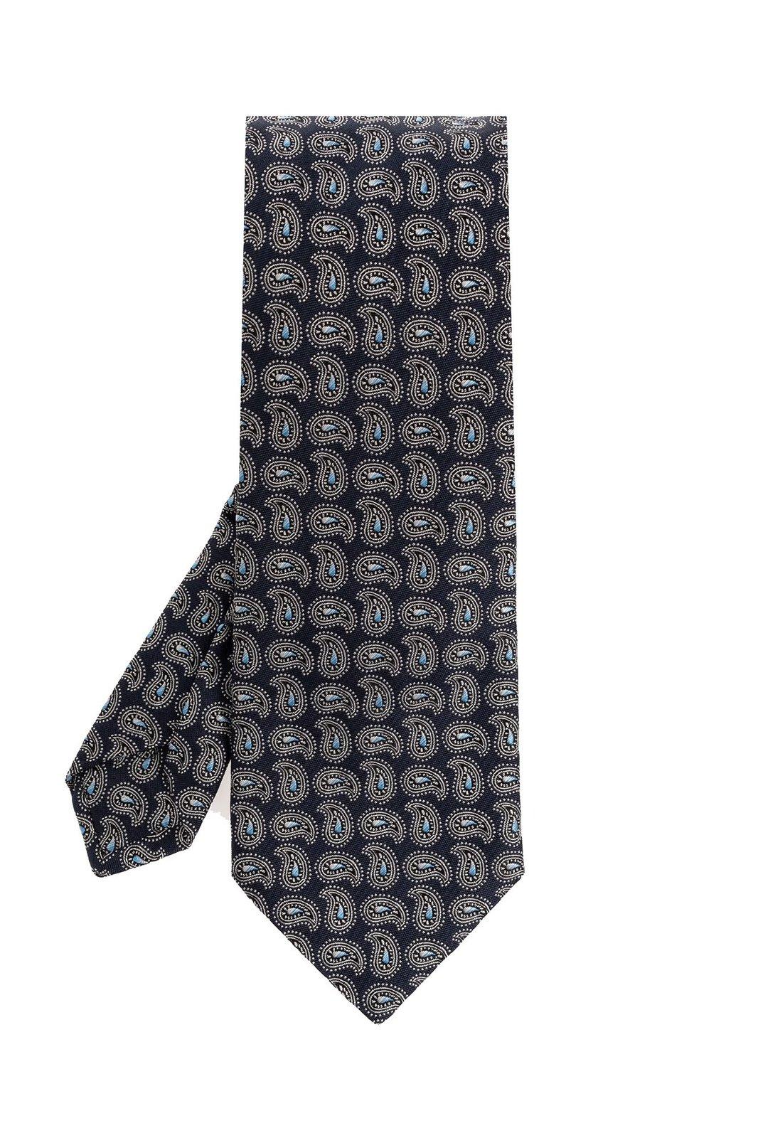 Shop Etro Patterned Tie In Blue