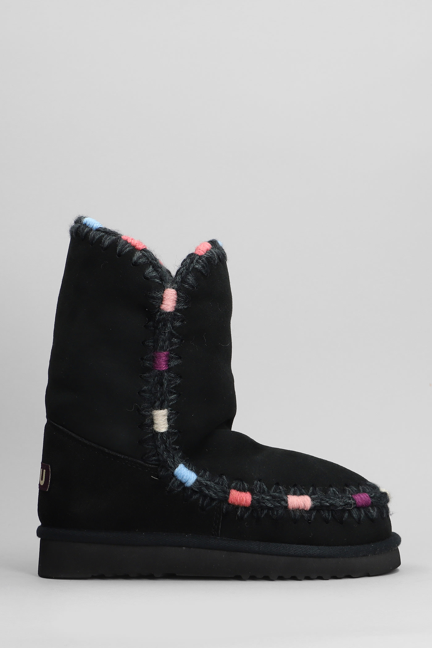 Shop Mou Eskimo 24 Low Heels Ankle Boots In Black Suede