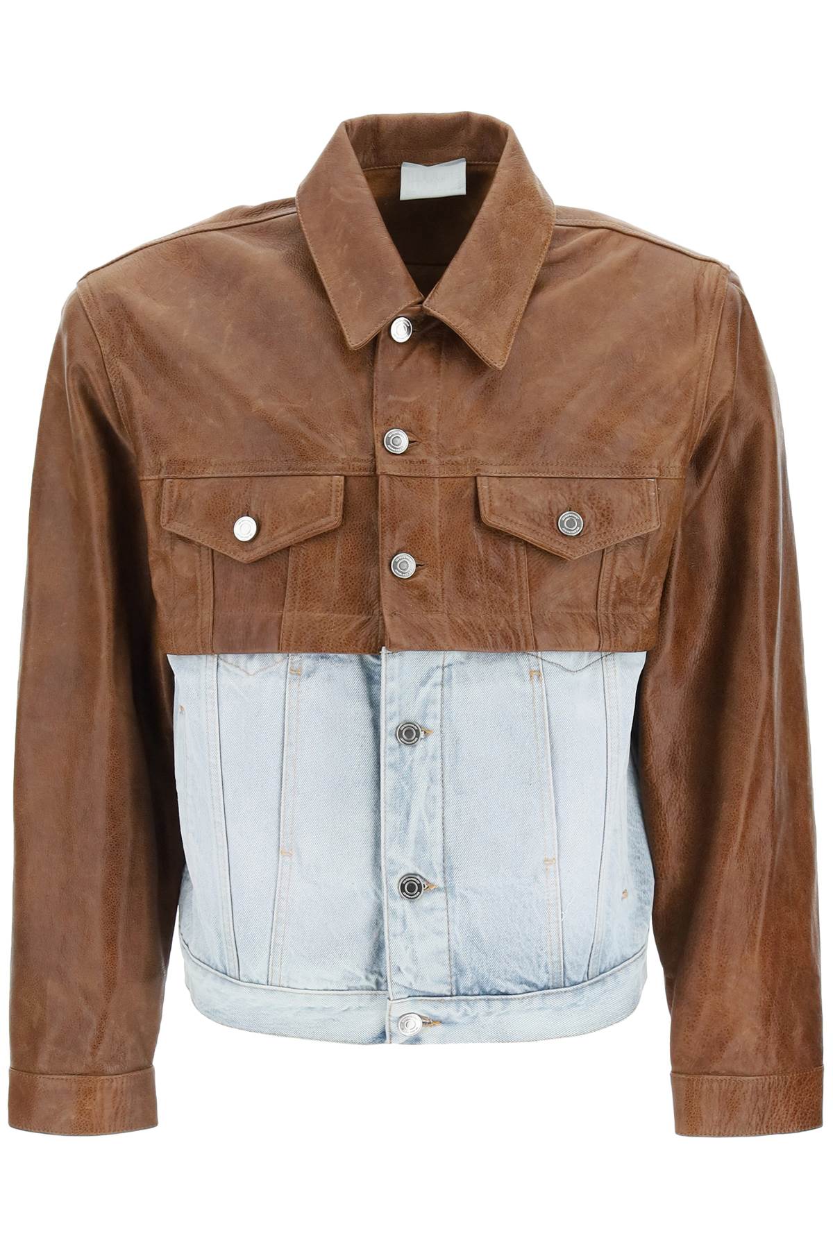 VTMNTS CONVERTIBLE LEATHER AND DENIM JACKET