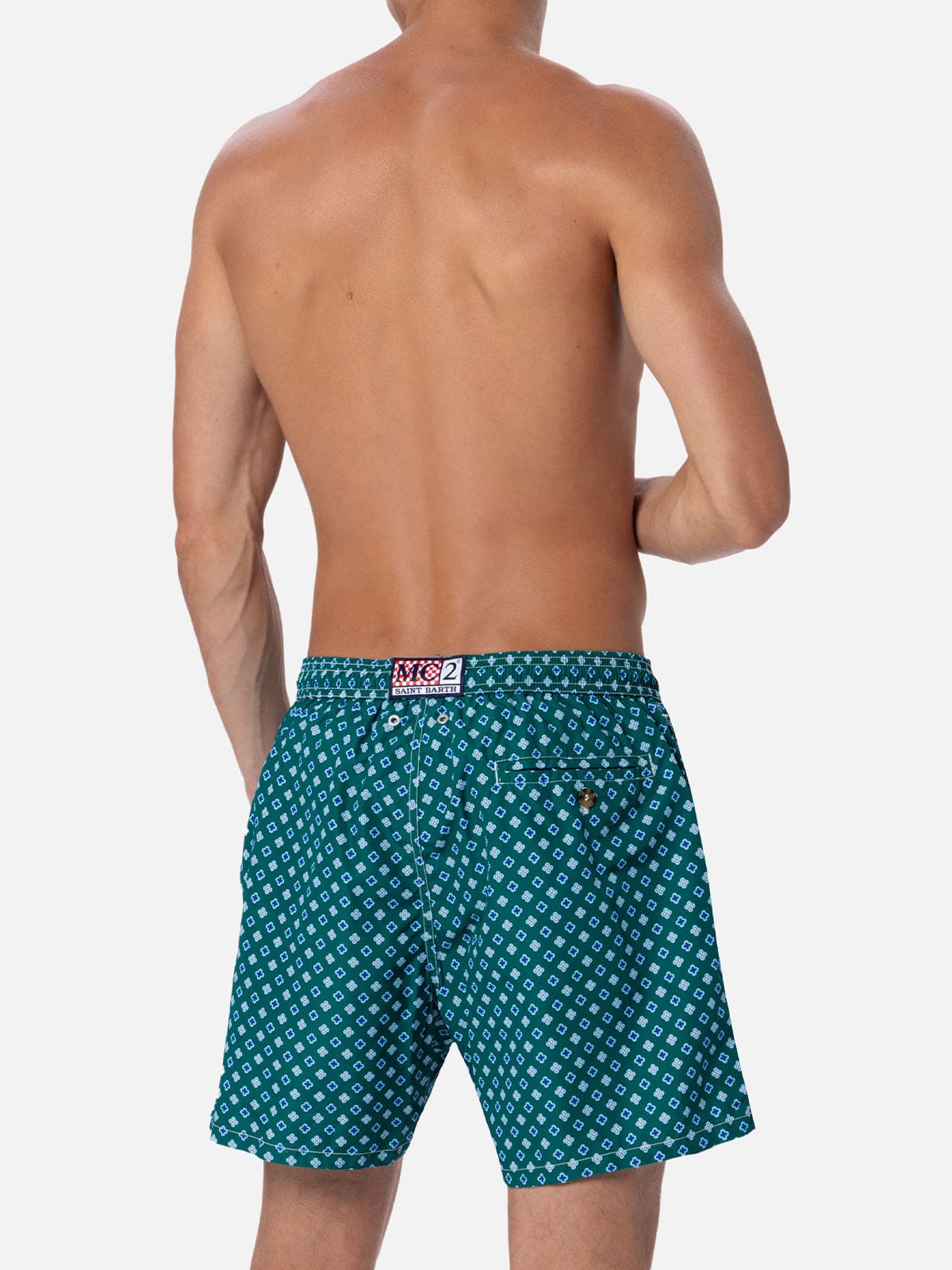 Mc2 Saint Barth Man Lightweight Fabric Swim-shorts Lighting Micro Fantasy With Tie Print In Green